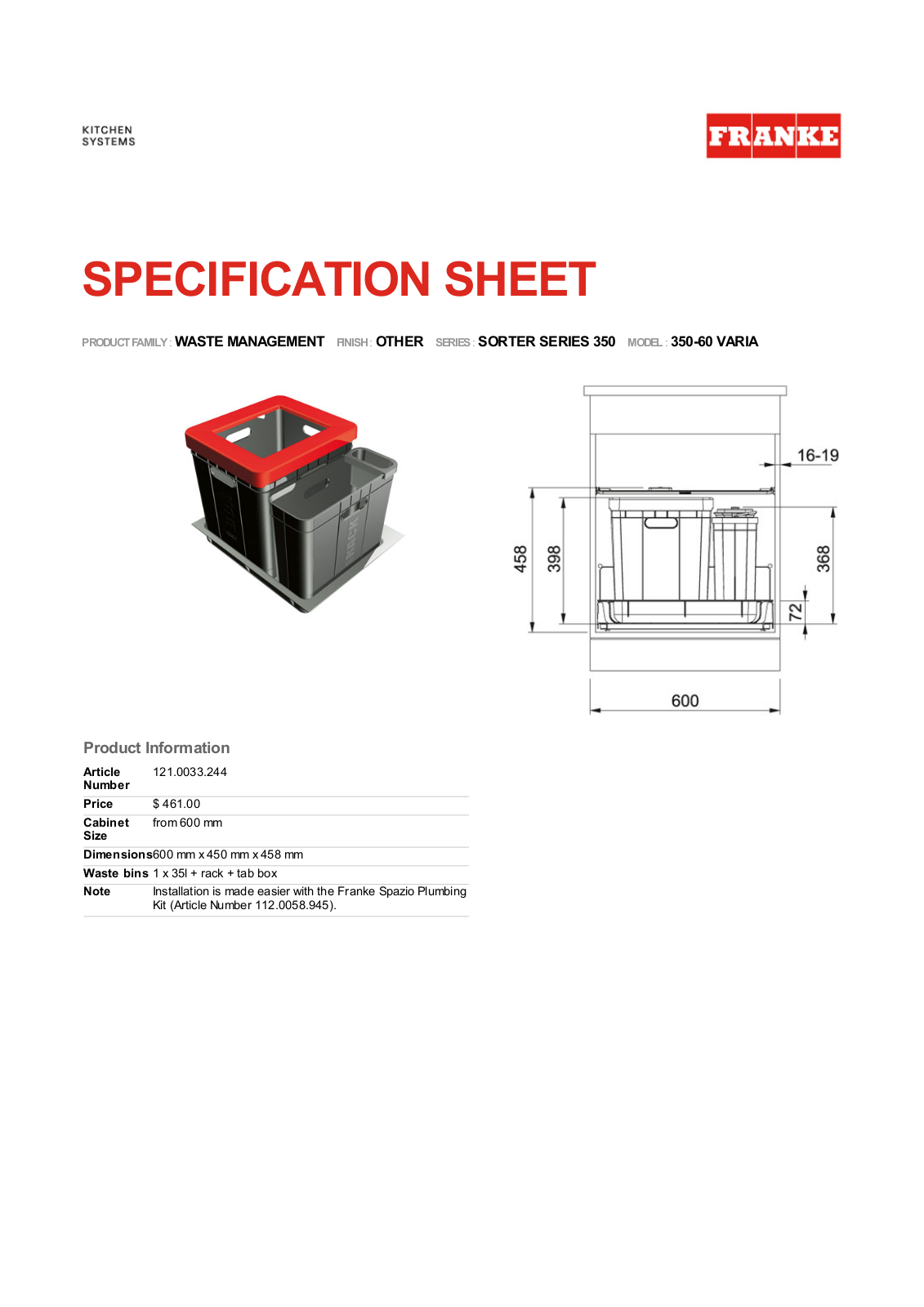 Franke Foodservice 350-60 VARIA User Manual