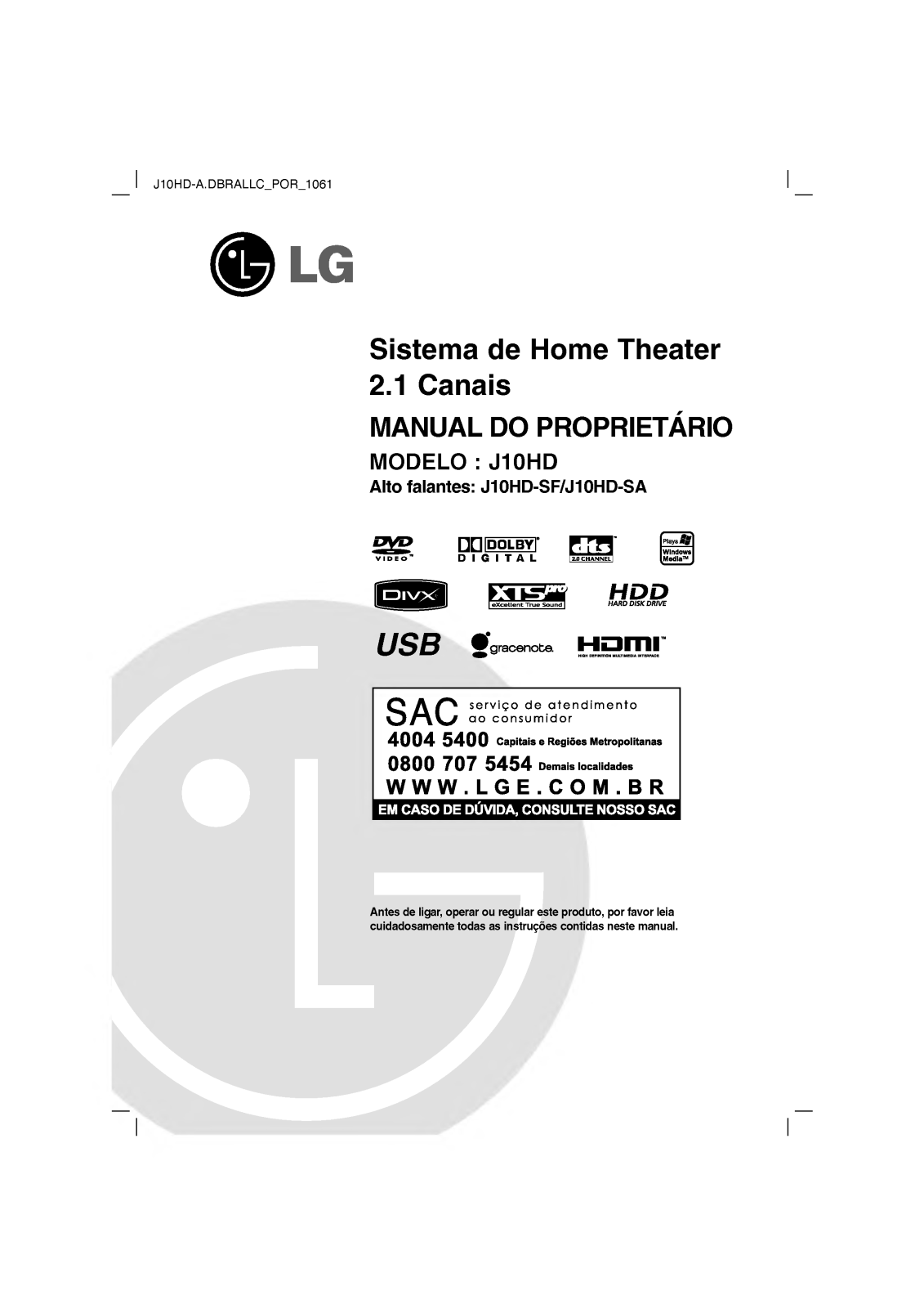 Lg J10HD User Manual