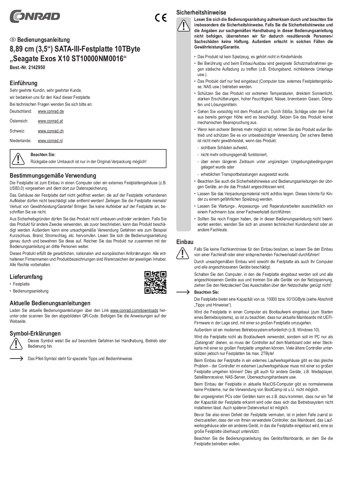 Seagate Exos X10 ST10000NM0016 OPERATION MANUAL