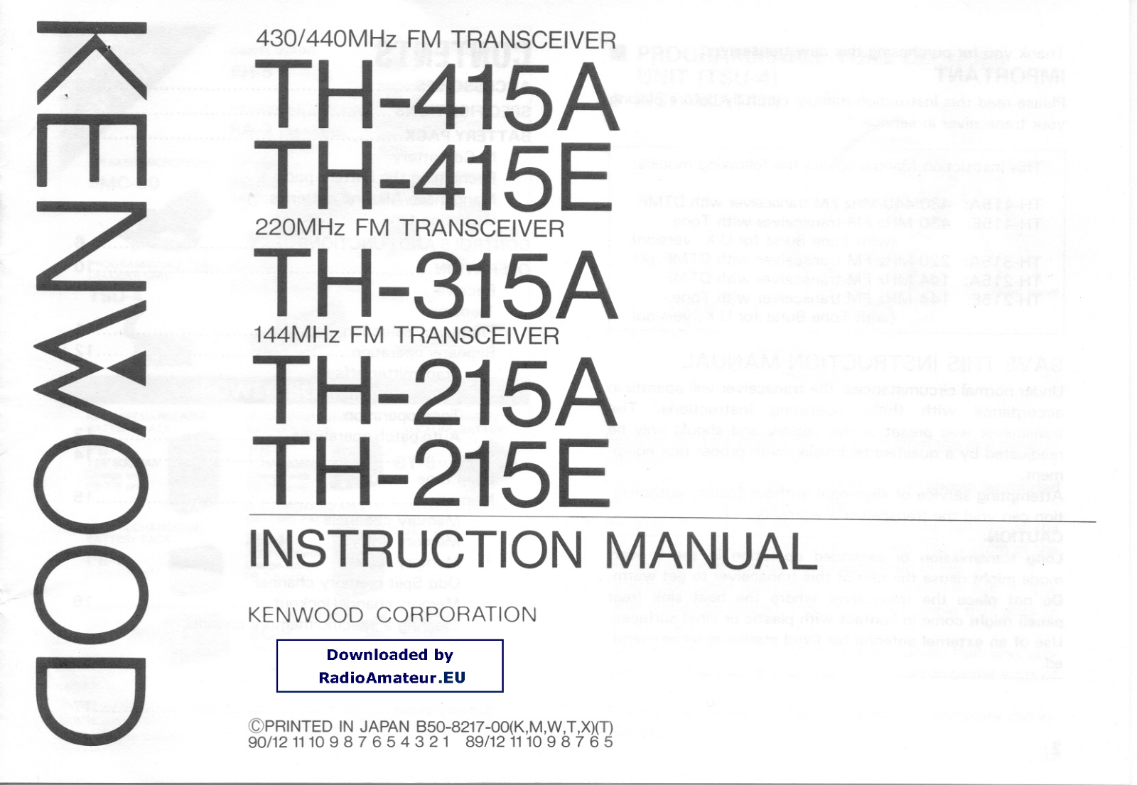 Kenwood TH215, ТН315, ТН415 User Manual