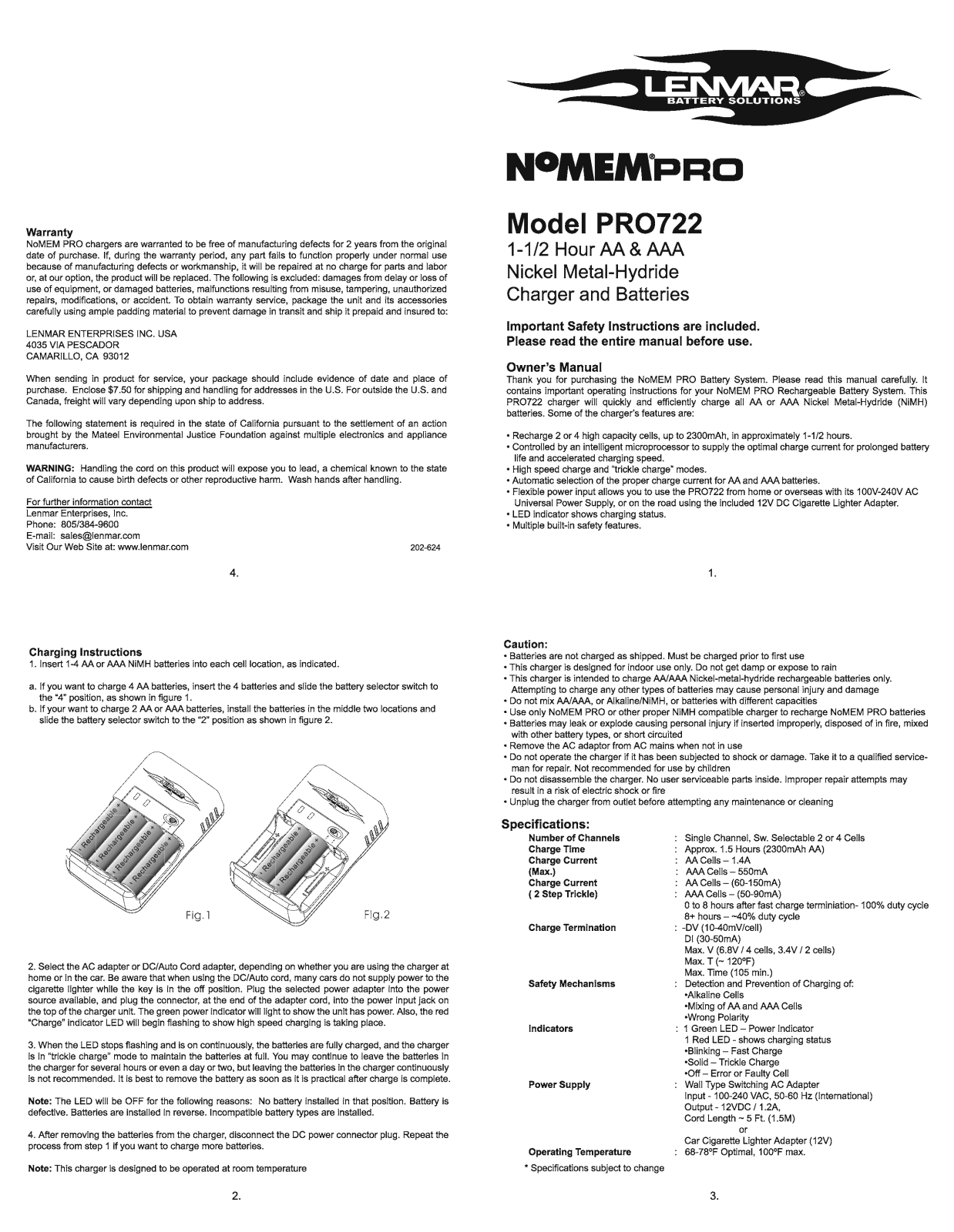 Lenmar Enterprises PRO722 User Manual