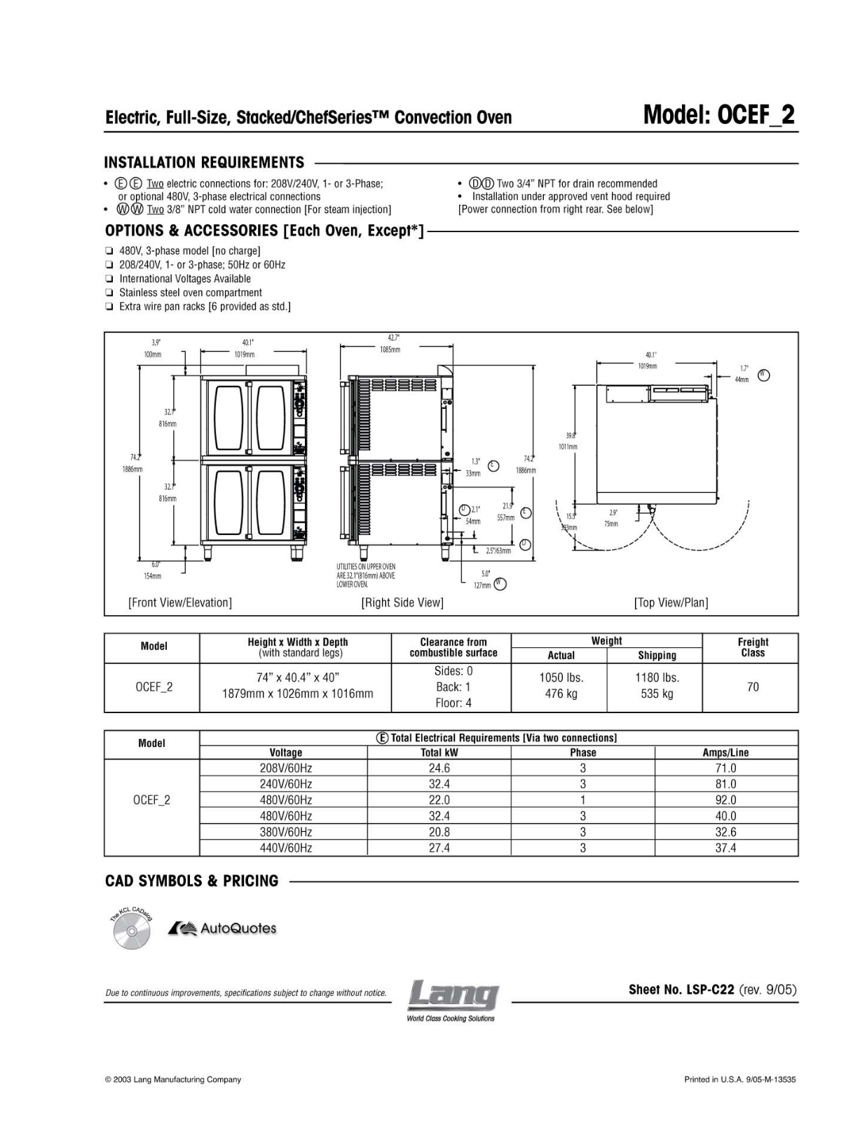 Lang Manufacturing OCEF_2 User Manual