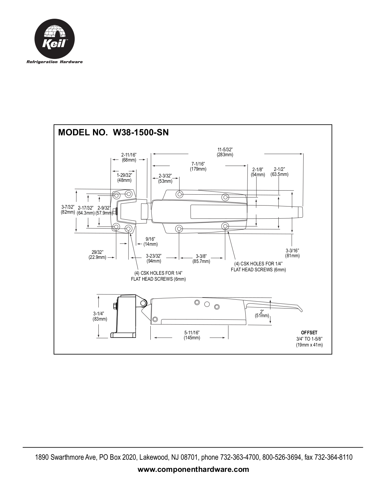 Component Hardware W38-1500-SN User Manual