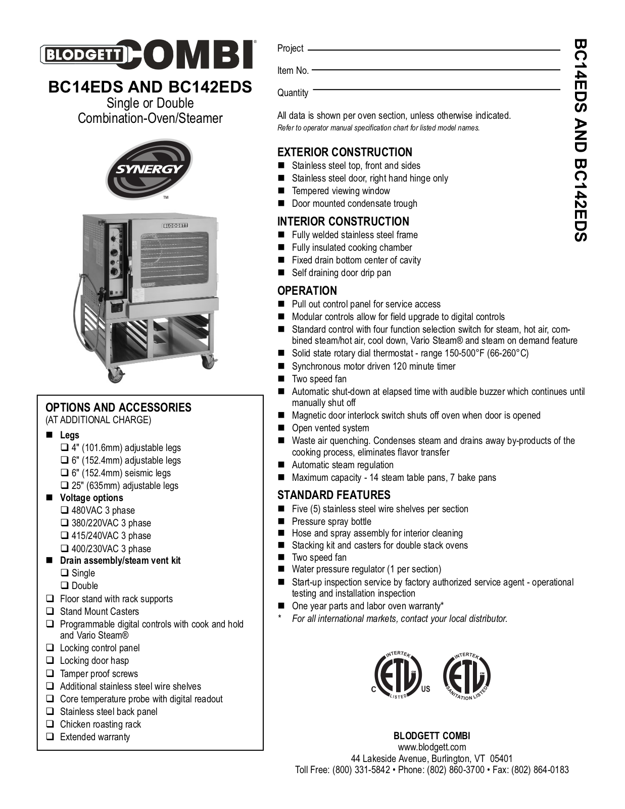 Blodgett BC142EDS User Manual