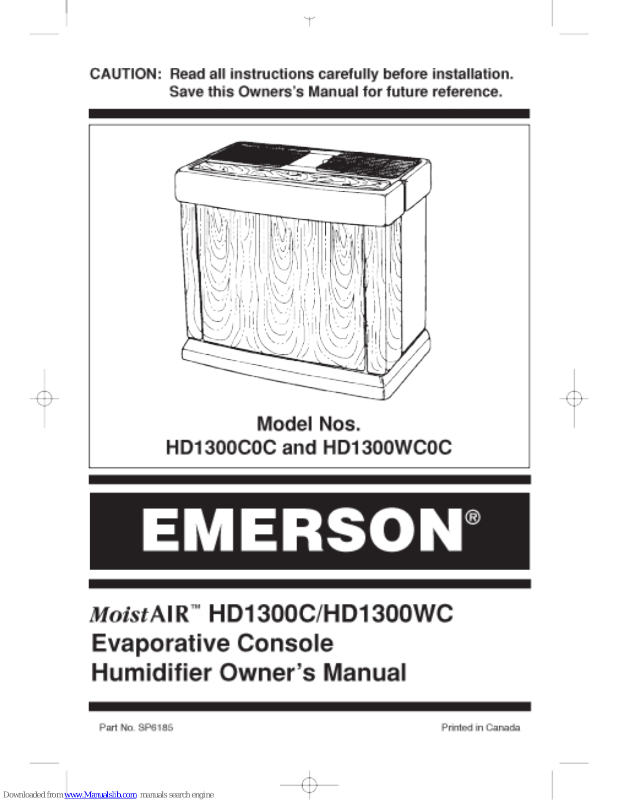 Emerson MoisAir HD1300C0C, MoisAir HD1300WC0C, HD1303, HD13030, HD6000 Owner's Manual