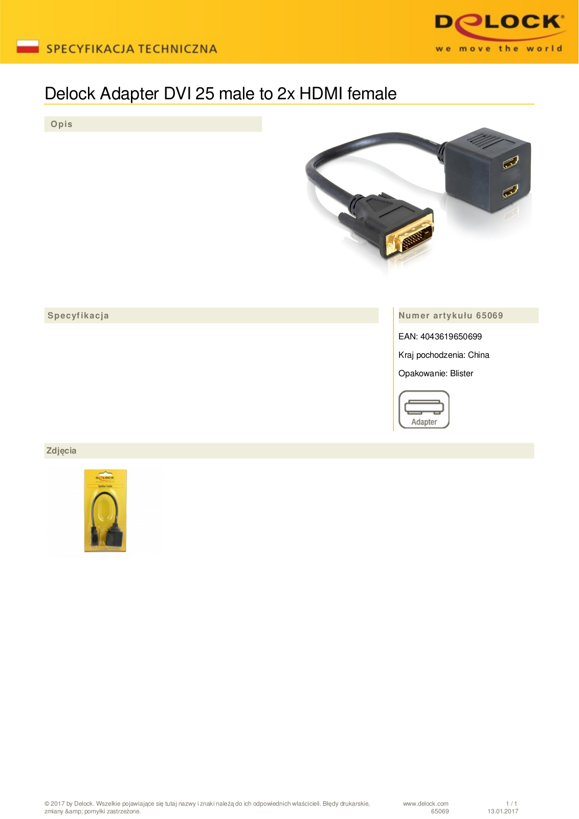 DeLOCK DVI  plug  on 2x HDMI  socket  adapter User Manual