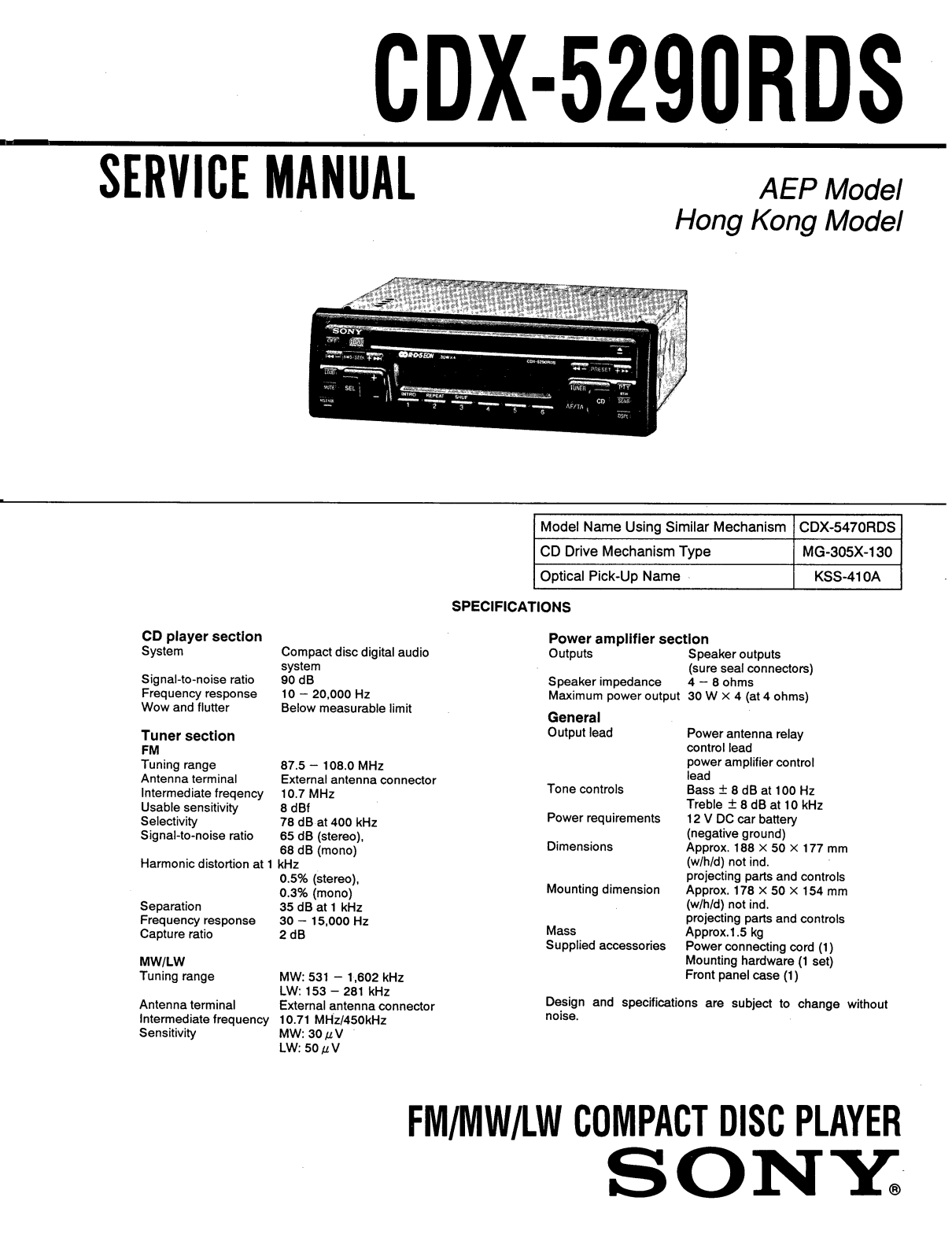 Sony CDX-5290-RDS Service manual