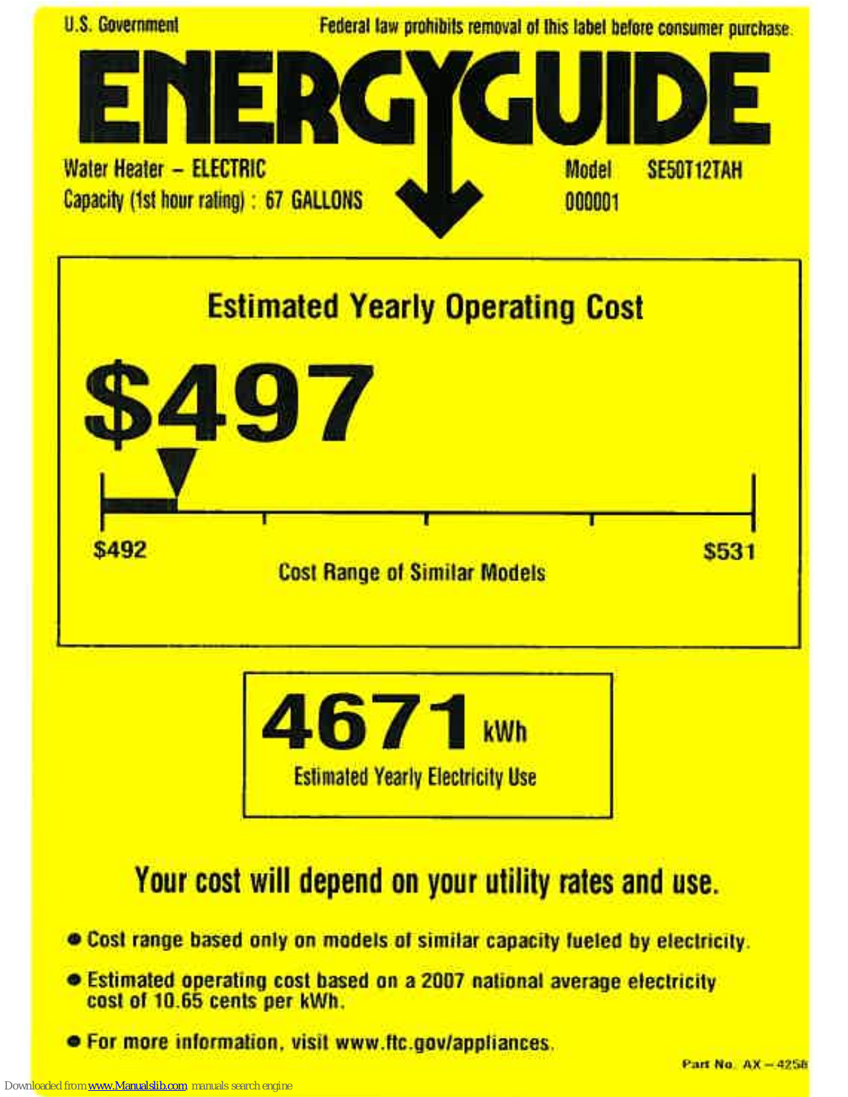 GE SE50T12TAH Energy Manual