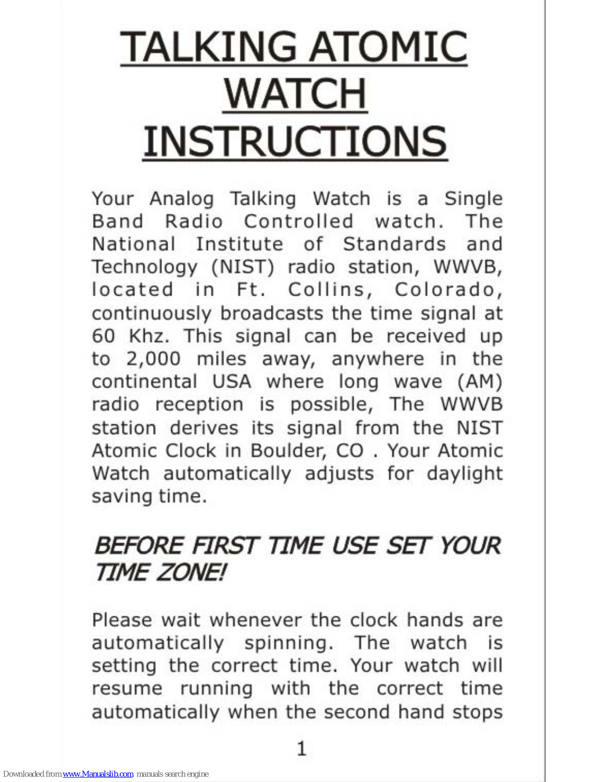 On Time 101006 Talking Atomic Watch Instructions Manual - ManualMachine.com