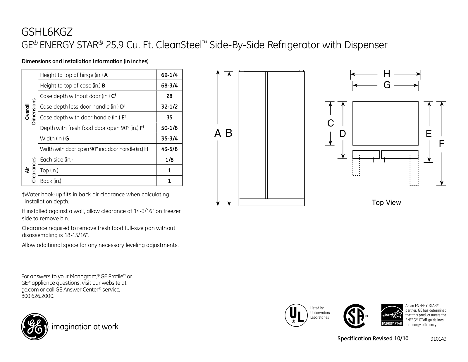 General Electric GSHL6KGZLS User Manual