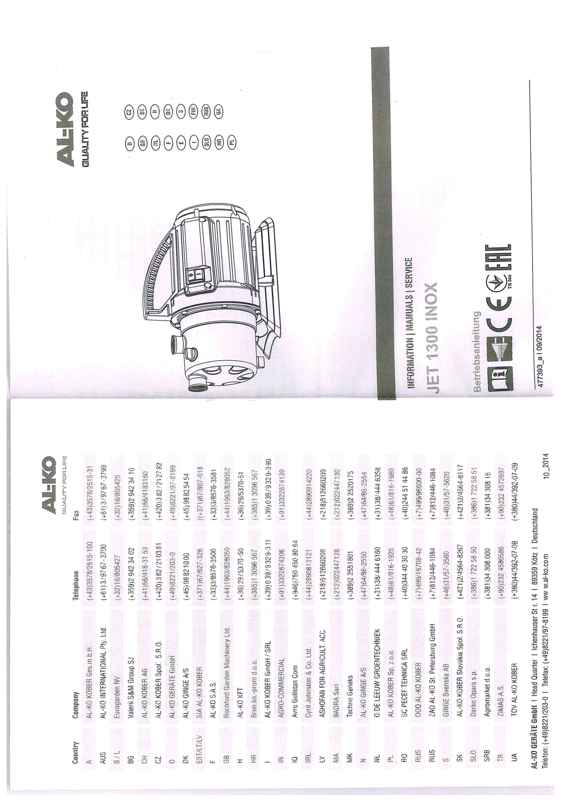 AL-KO JET 1300 INOX User Manual