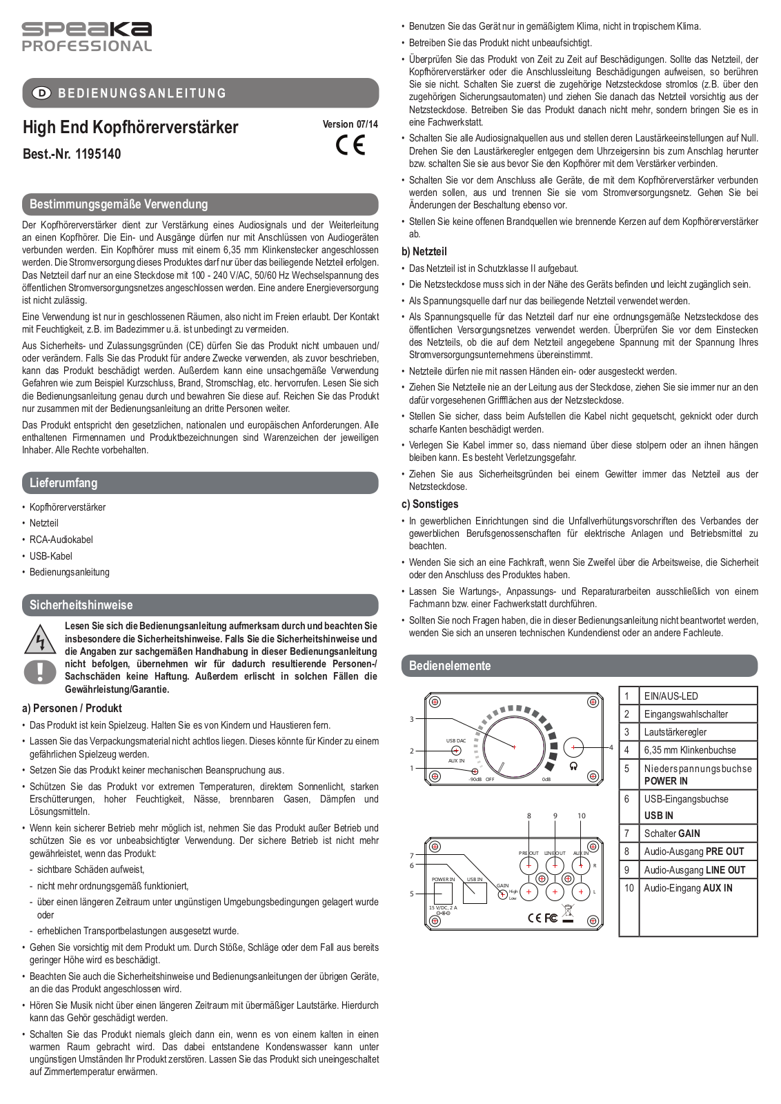 SpeaKa Professional 1195140 User guide