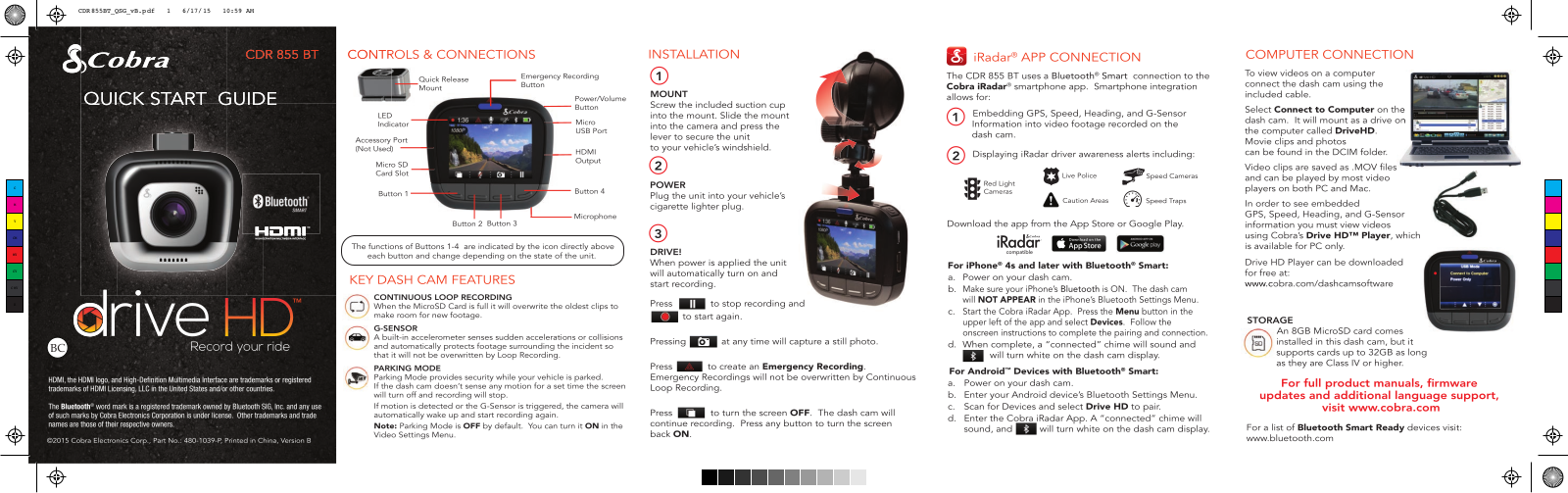 Cobra Electronics CDR-855BT Quick Start Guide