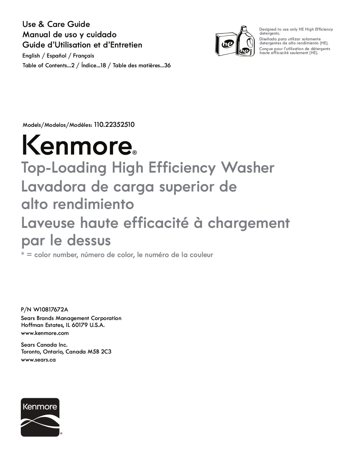 Kenmore 11022352511, 11022352510 Owner’s Manual