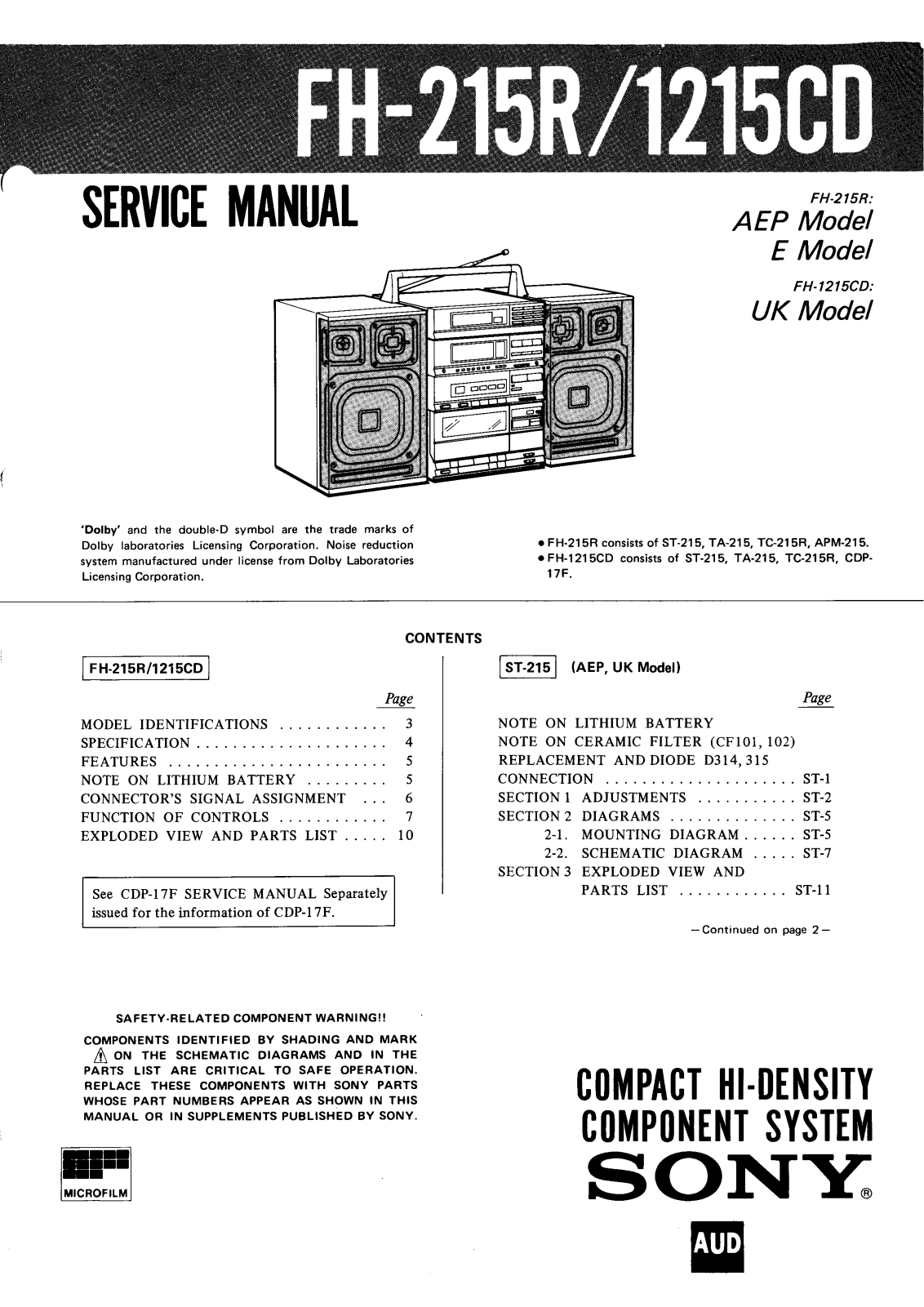 Sony FH-1215-CD, FH-215-R Service manual