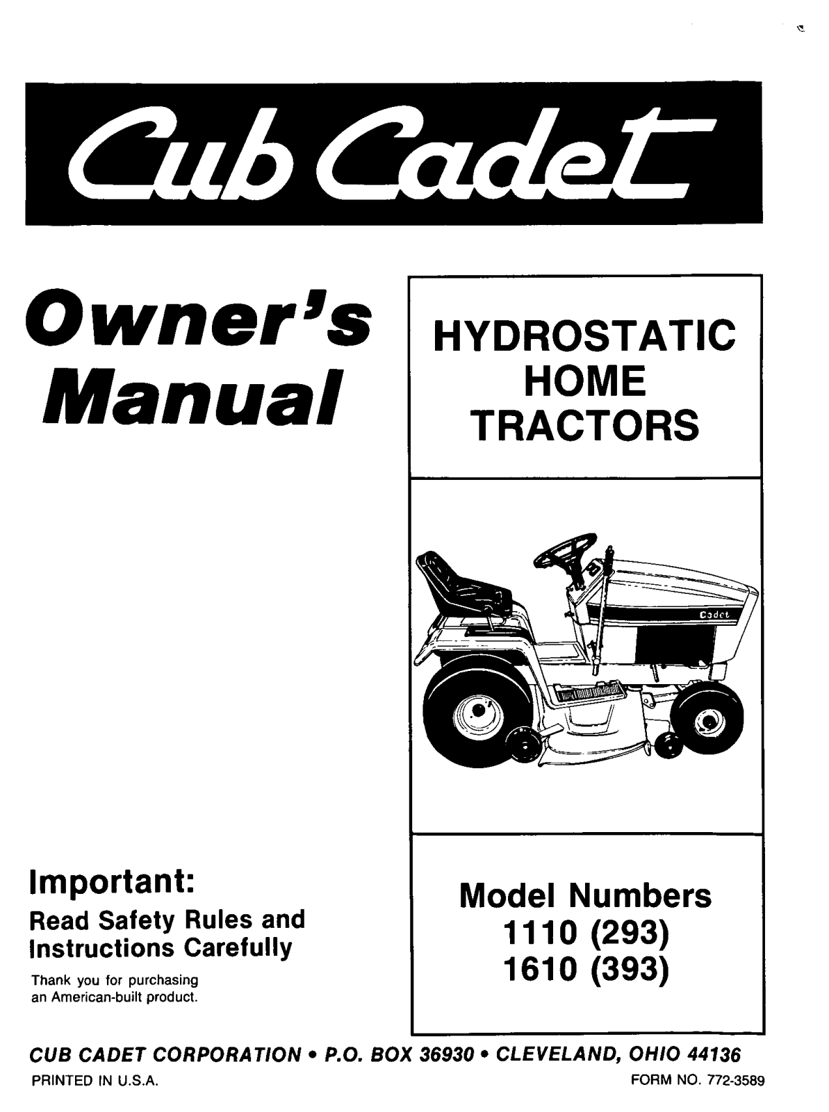 Cub Cadet 1610-393, 1111-295 User Manual