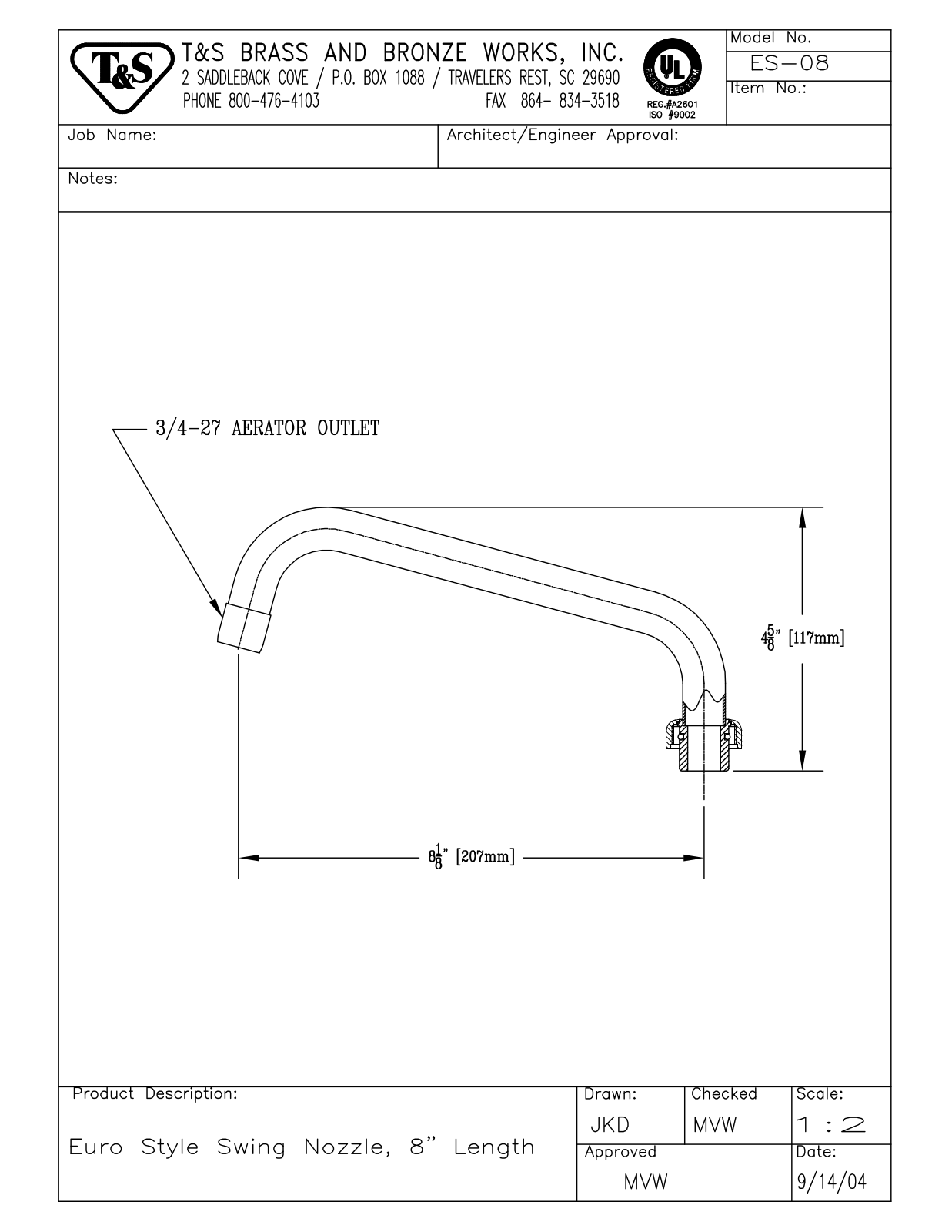 T&S Brass ES-08 User Manual