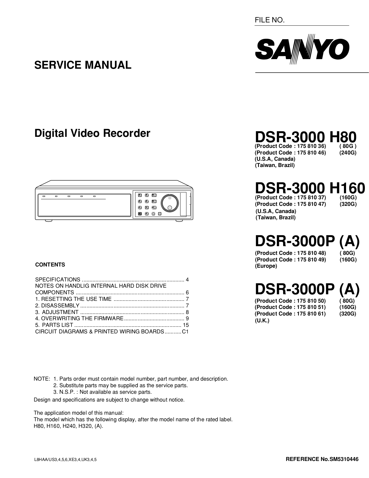 Sanyo DSR-3000-H-160, DSR-3000-H-80, DSR-3000-P Service manual