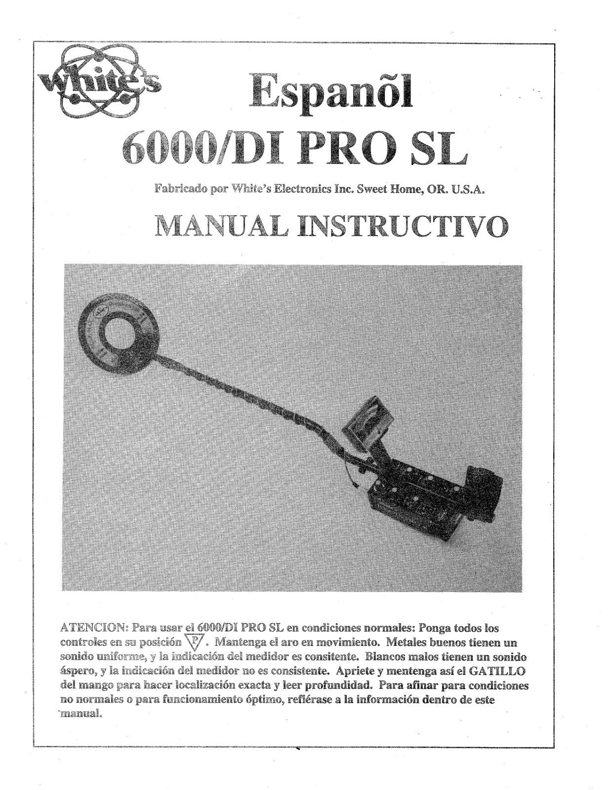 White's 6000/DI PRO SL Instruction Manual