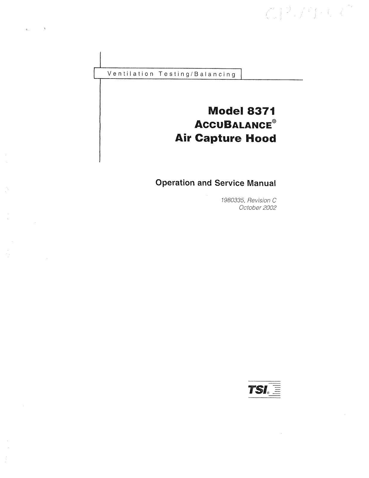 TSI 8371 OPERATION AND SERVICE MANUAL