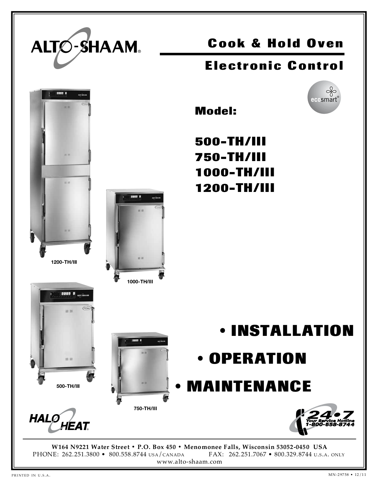 Alto-Shaam 1000-TH/III User Manual