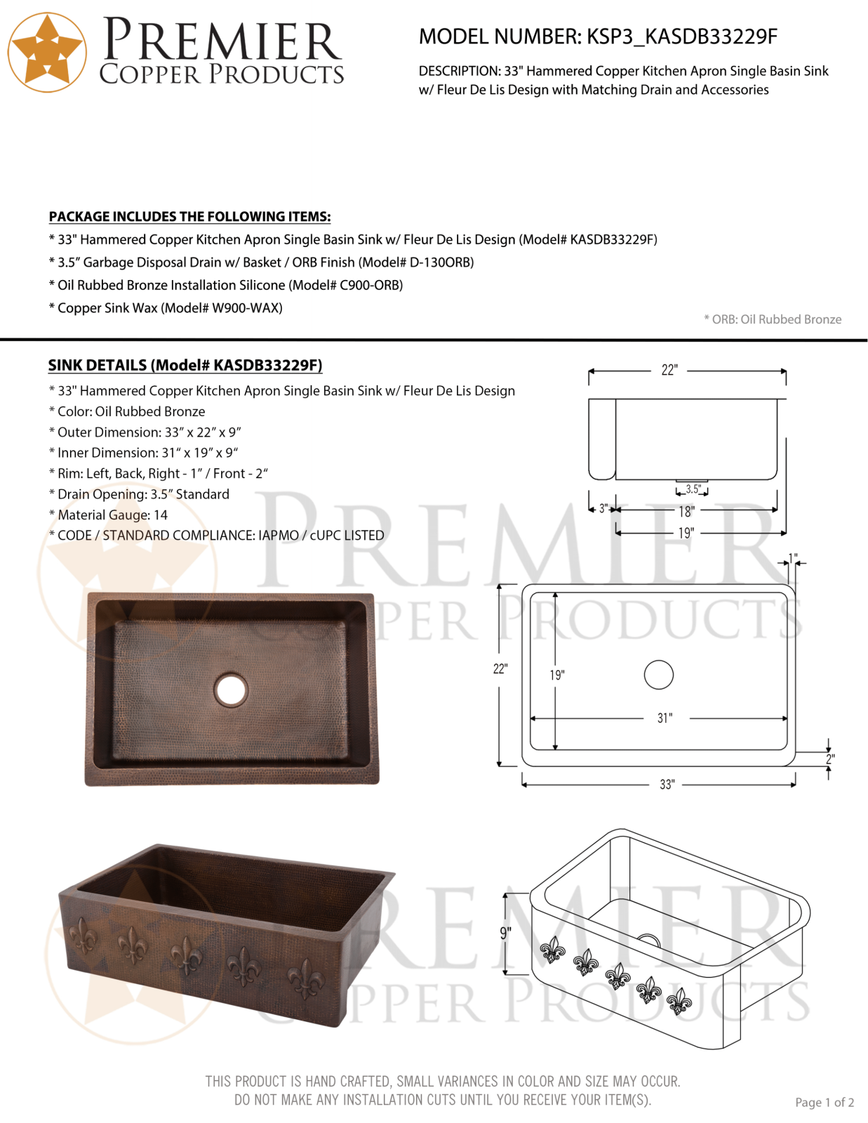 Premier Copper Products IER1578 Specifications - ManualMachine.com