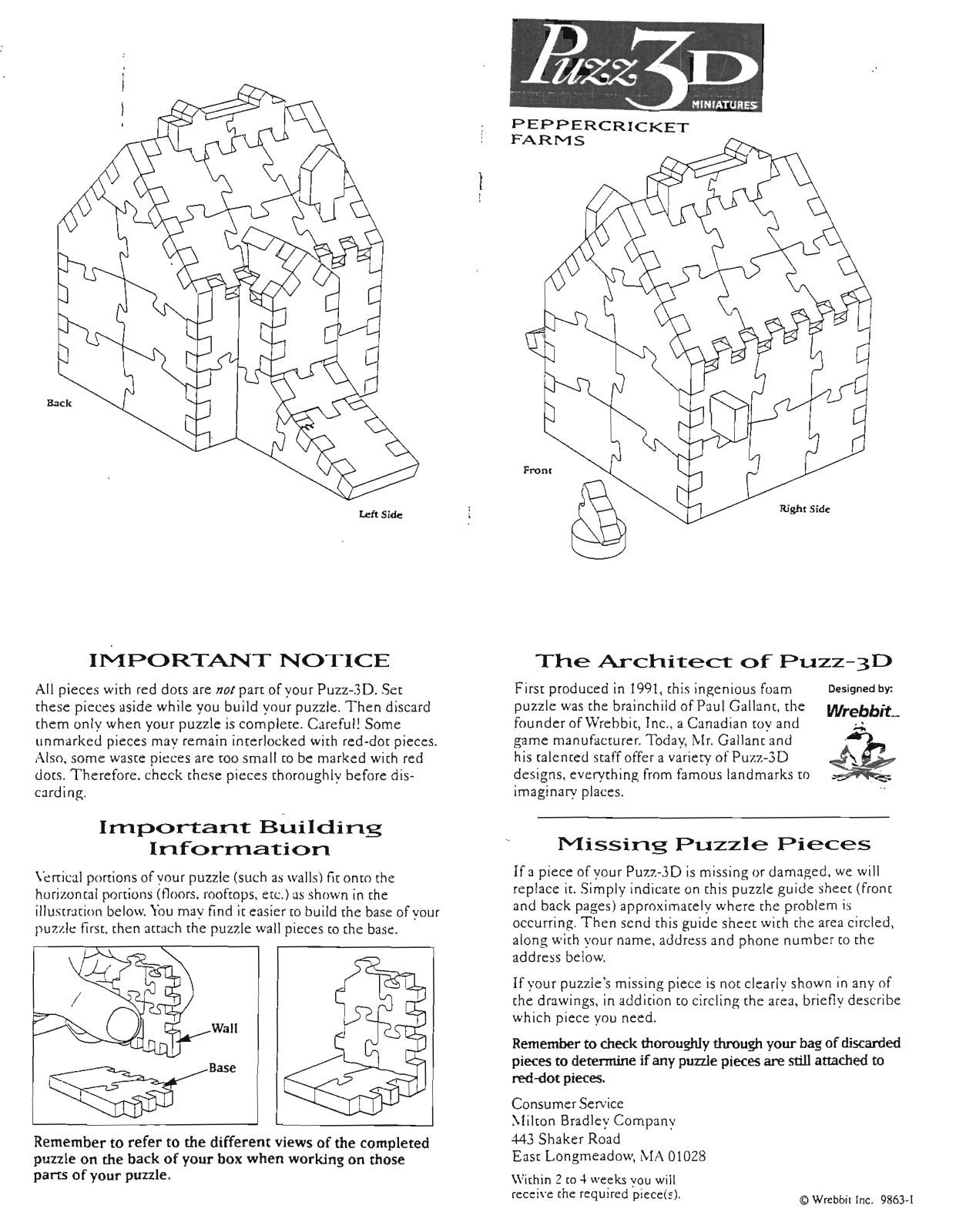 Hasbro PUZZ 3D MINIATURES PEPPERCRICKET FARMS User Manual