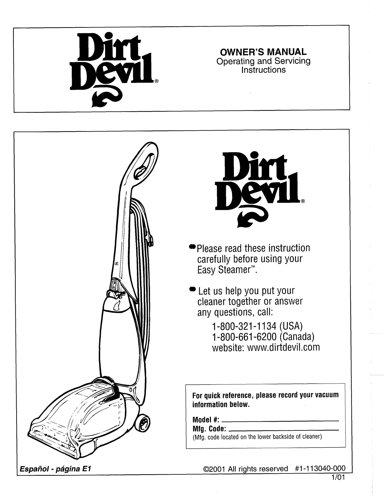 DIRTDEVIL MCE6000 User Manual - ManualMachine.com