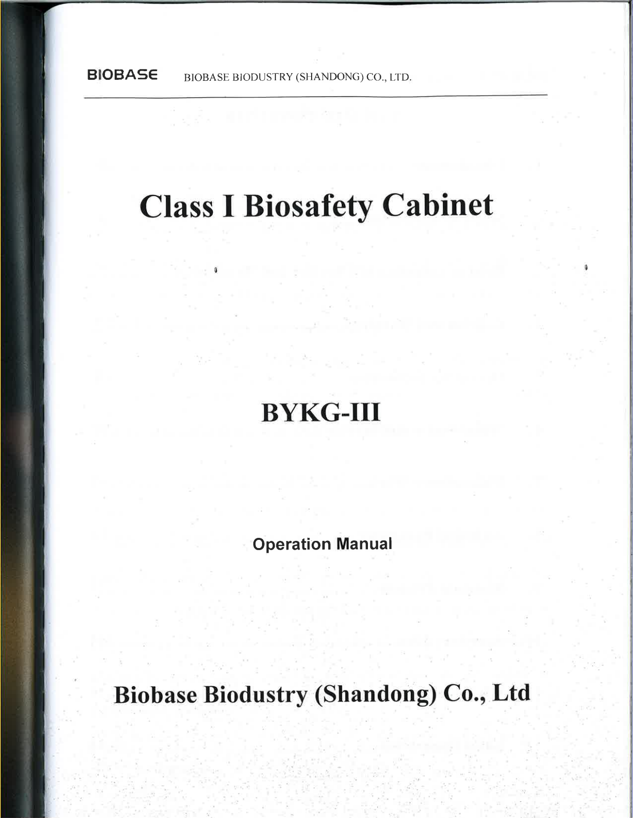 BIOBASE BYKG-3 OPERATION MANUAL