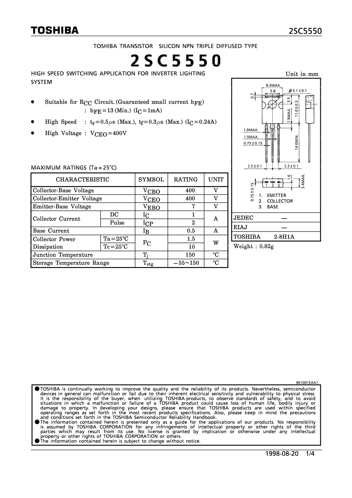 Toshiba 2SC5550 Datasheet