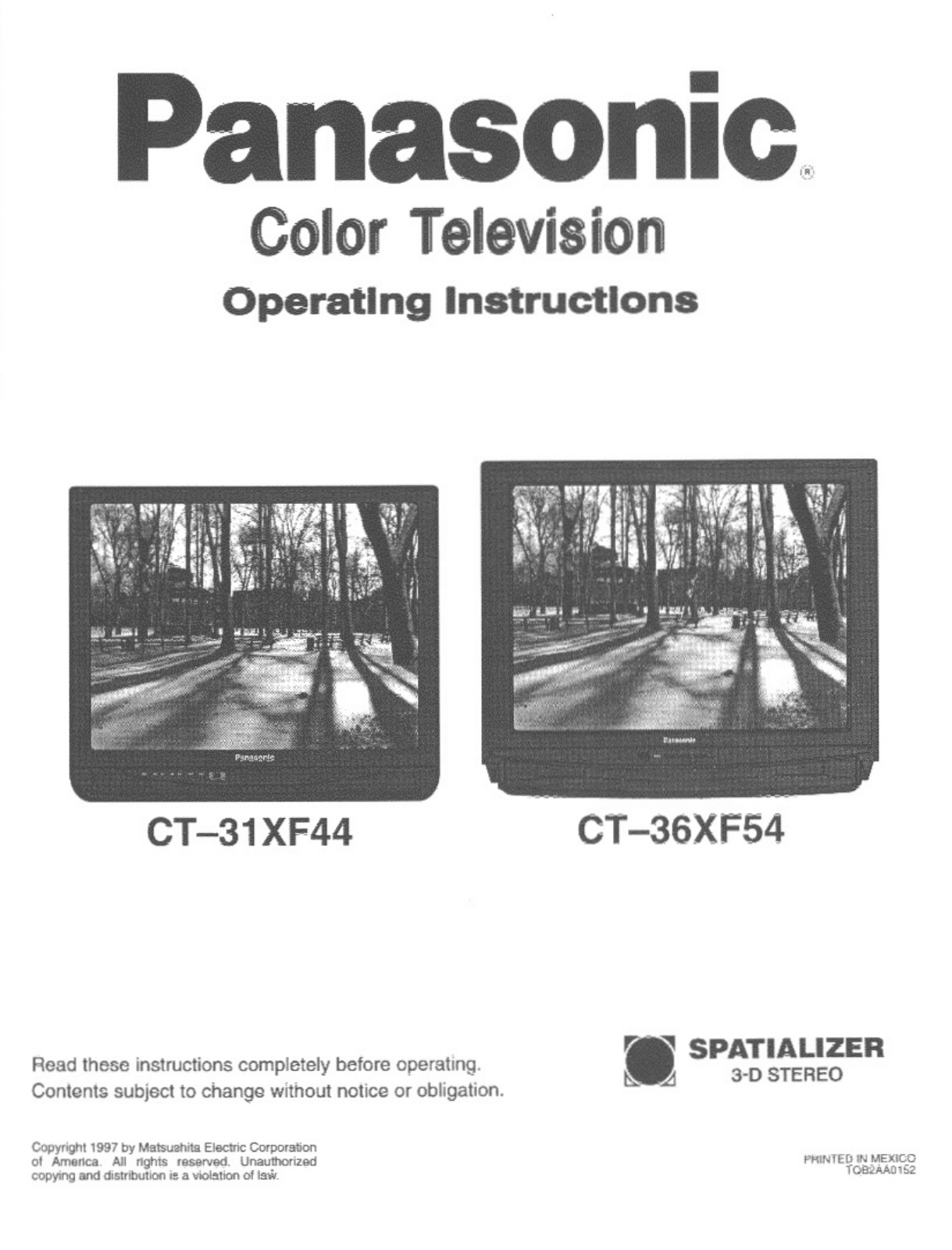 Panasonic ct-31xf44 Operation Manual