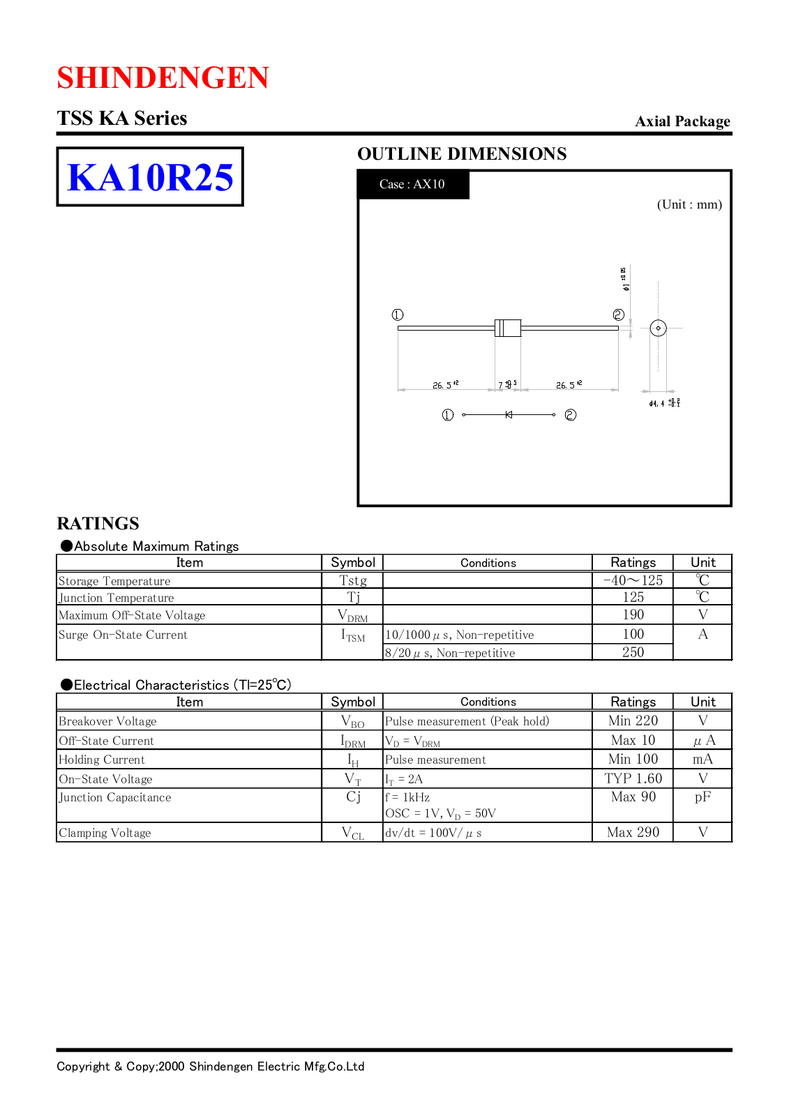 Shindengen Electric Manufacturing Company Ltd KA10R25 Datasheet