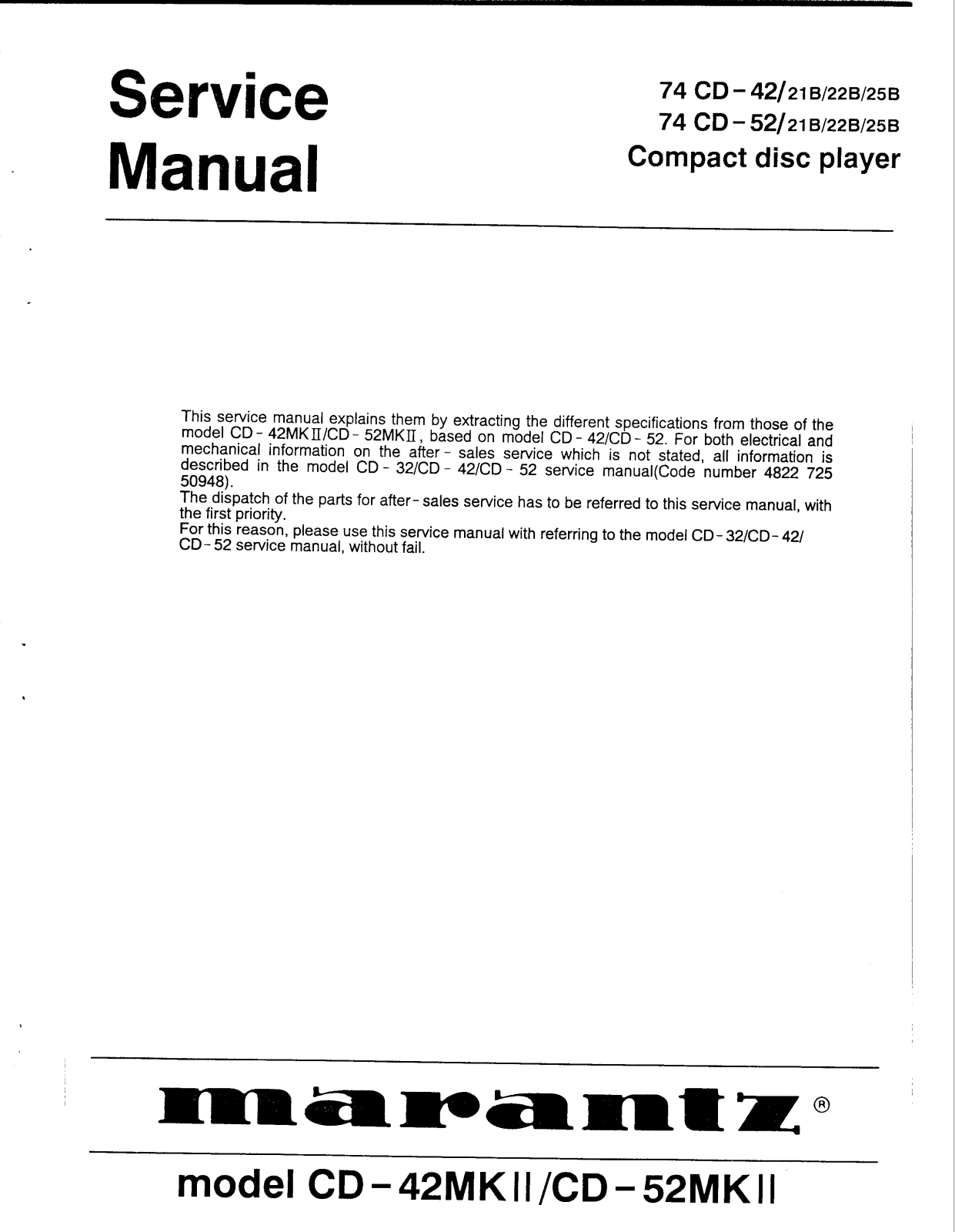 MARANTZ CD32, CD42, CD52 Service Manual