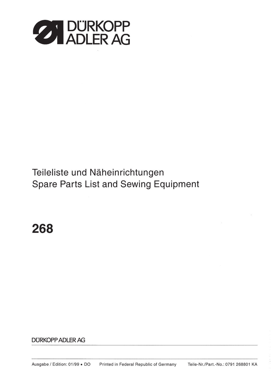 Dürkopp Adler 268 Parts List