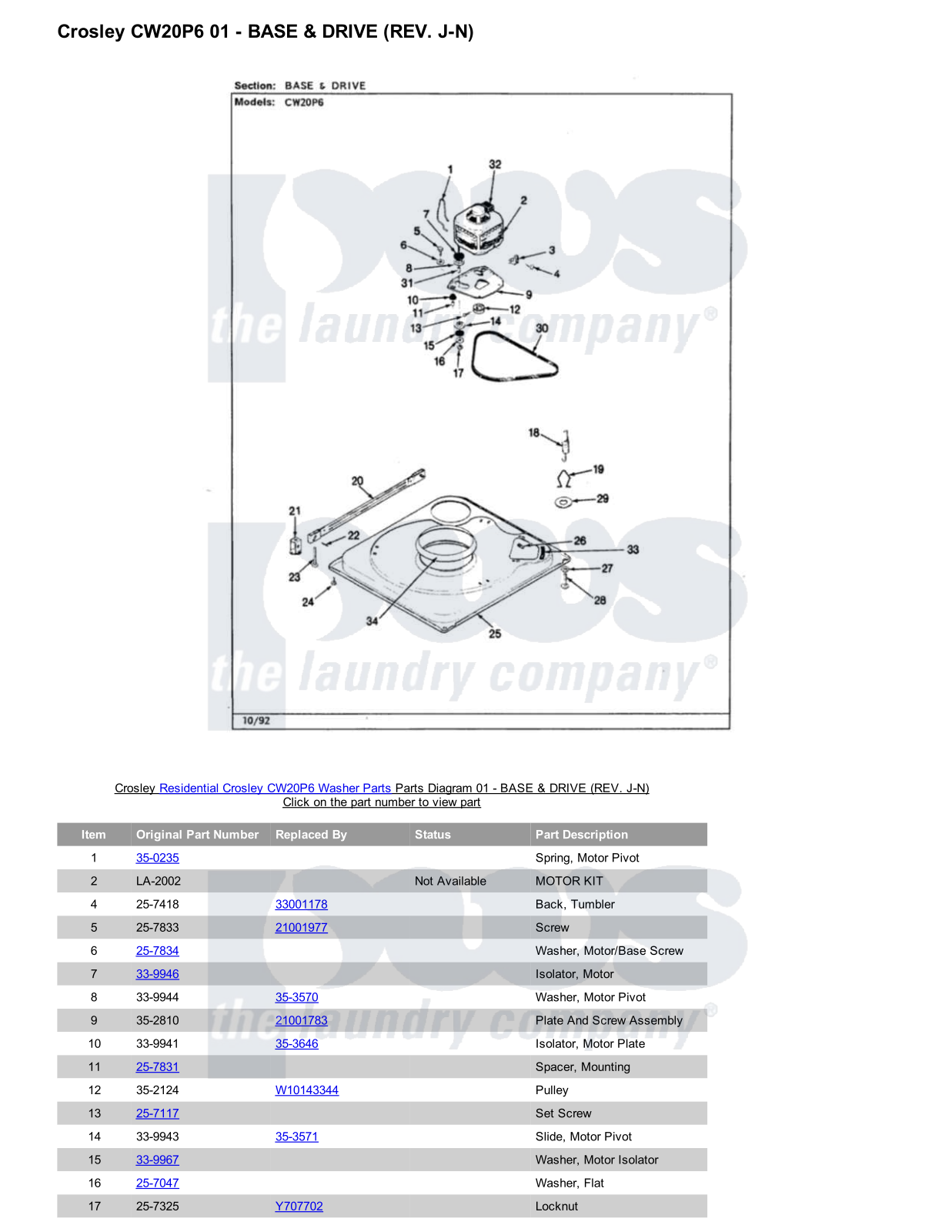 Crosley CW20P6 Parts Diagram