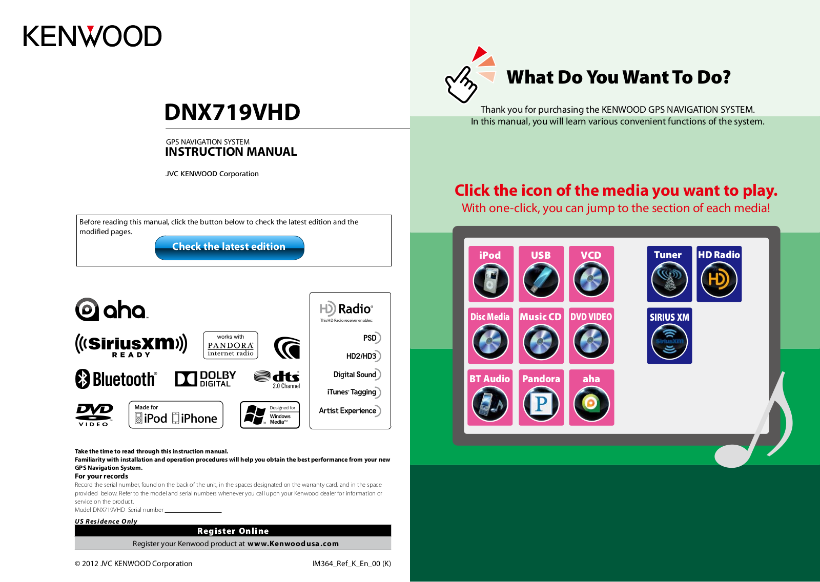 Kenwood DNX719VHD Instruction Manual