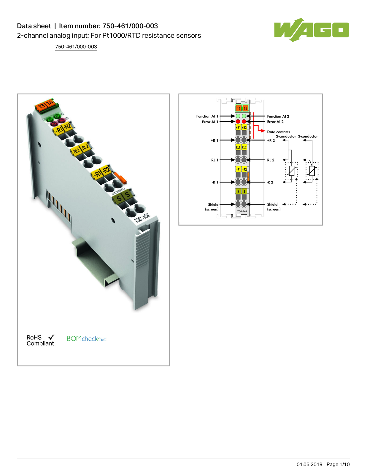 Wago 750-461/000-003 Data Sheet