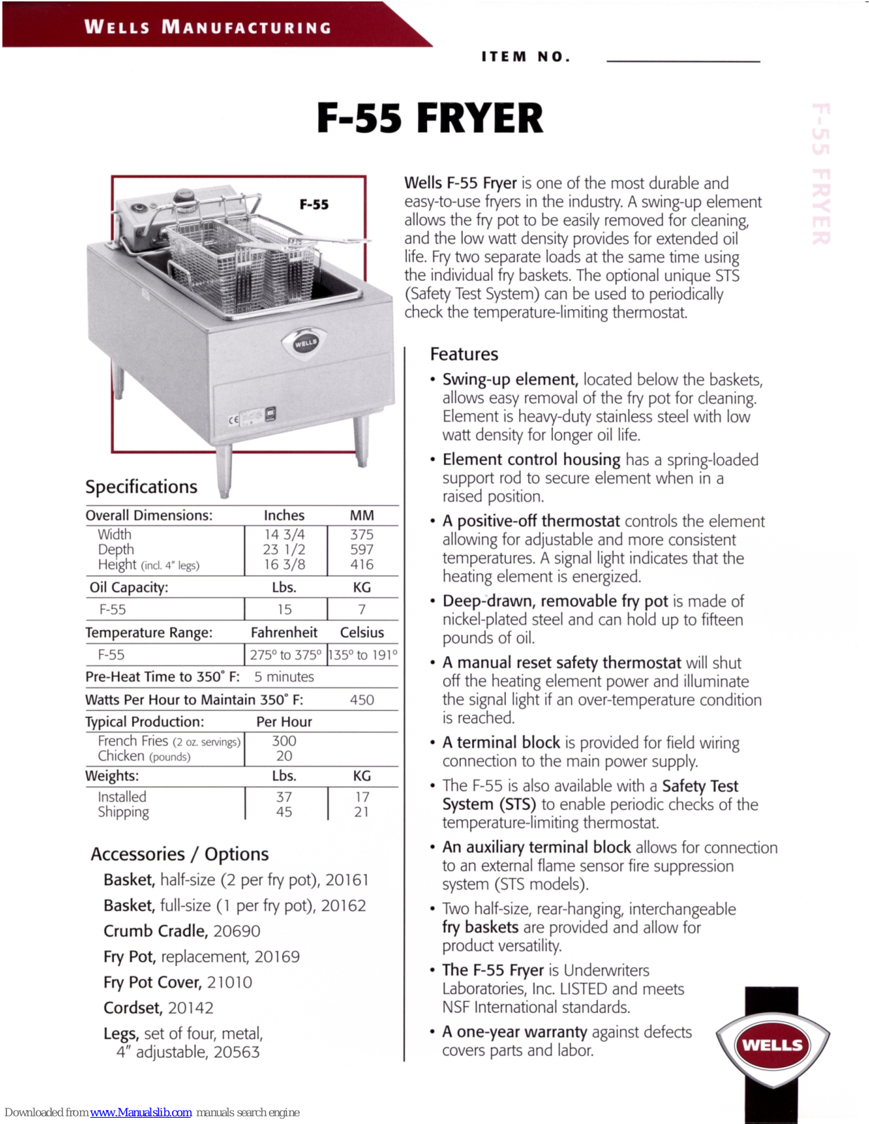 Wells F-55 W/STS Specifications