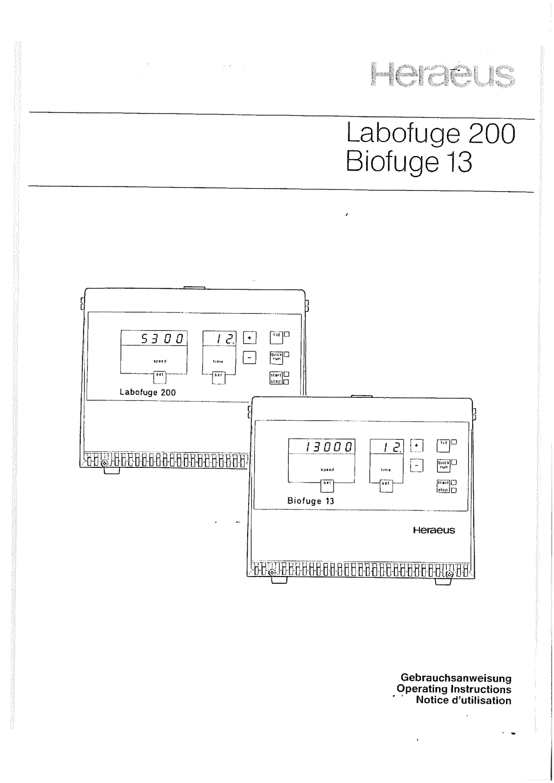 Heraeus Labofuge 200, Biofuge 13 User manual