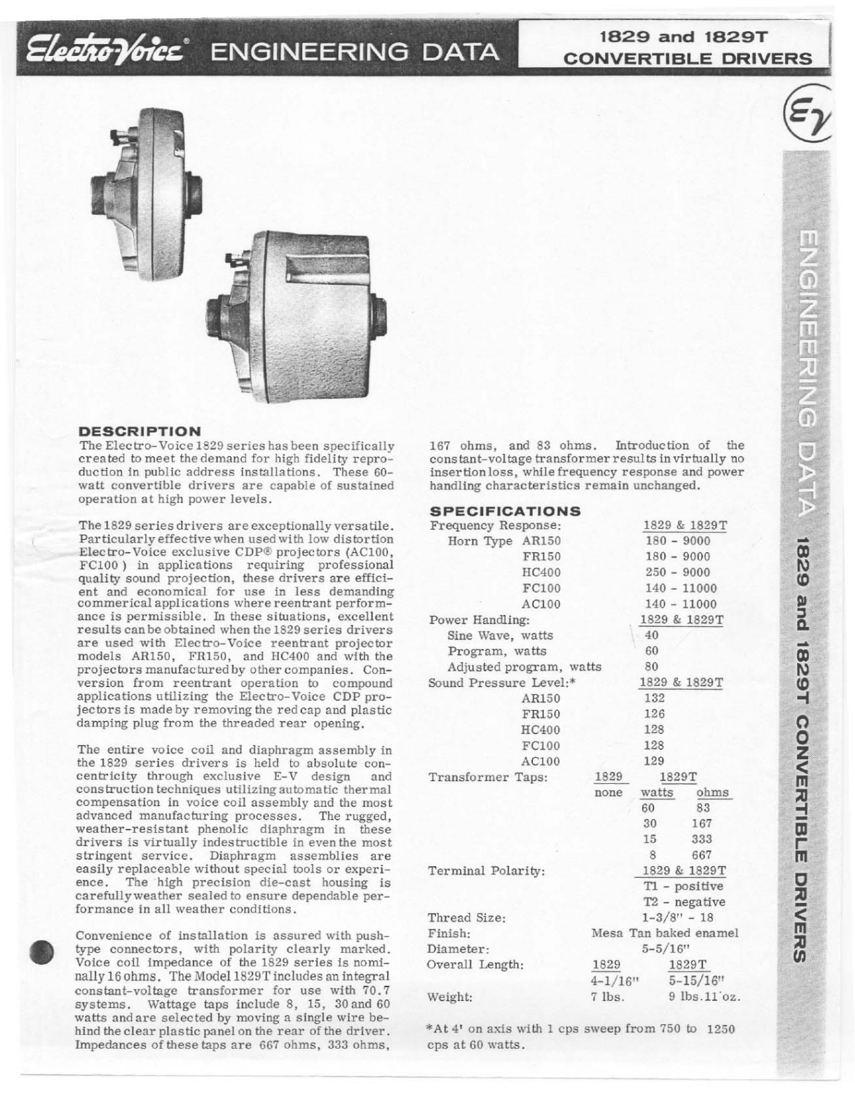 Electro-voice 1829, 1829T User Manual