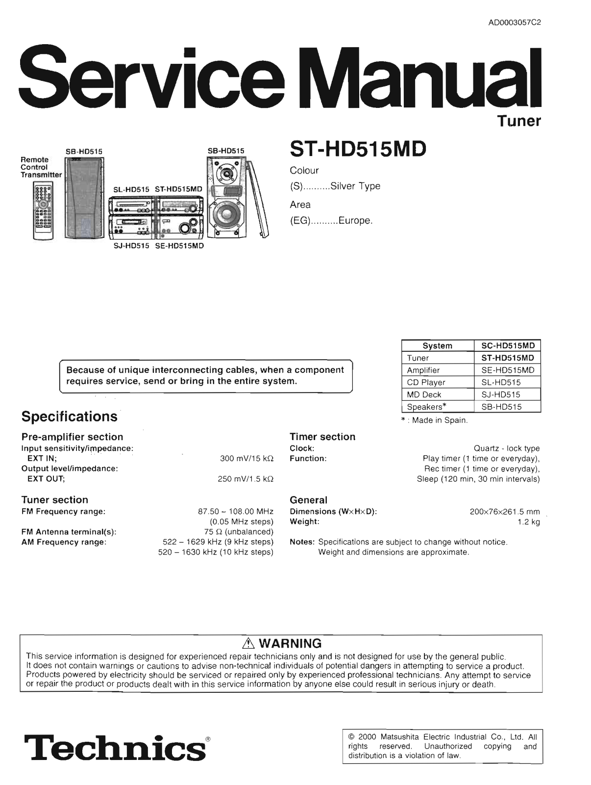 Technics ST-HD-515-MD Service Manual