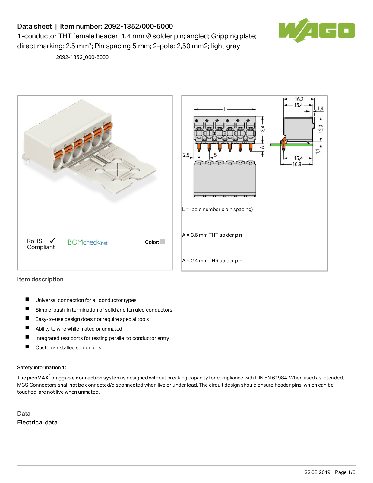 Wago 2092-1352/000-5000 Data Sheet