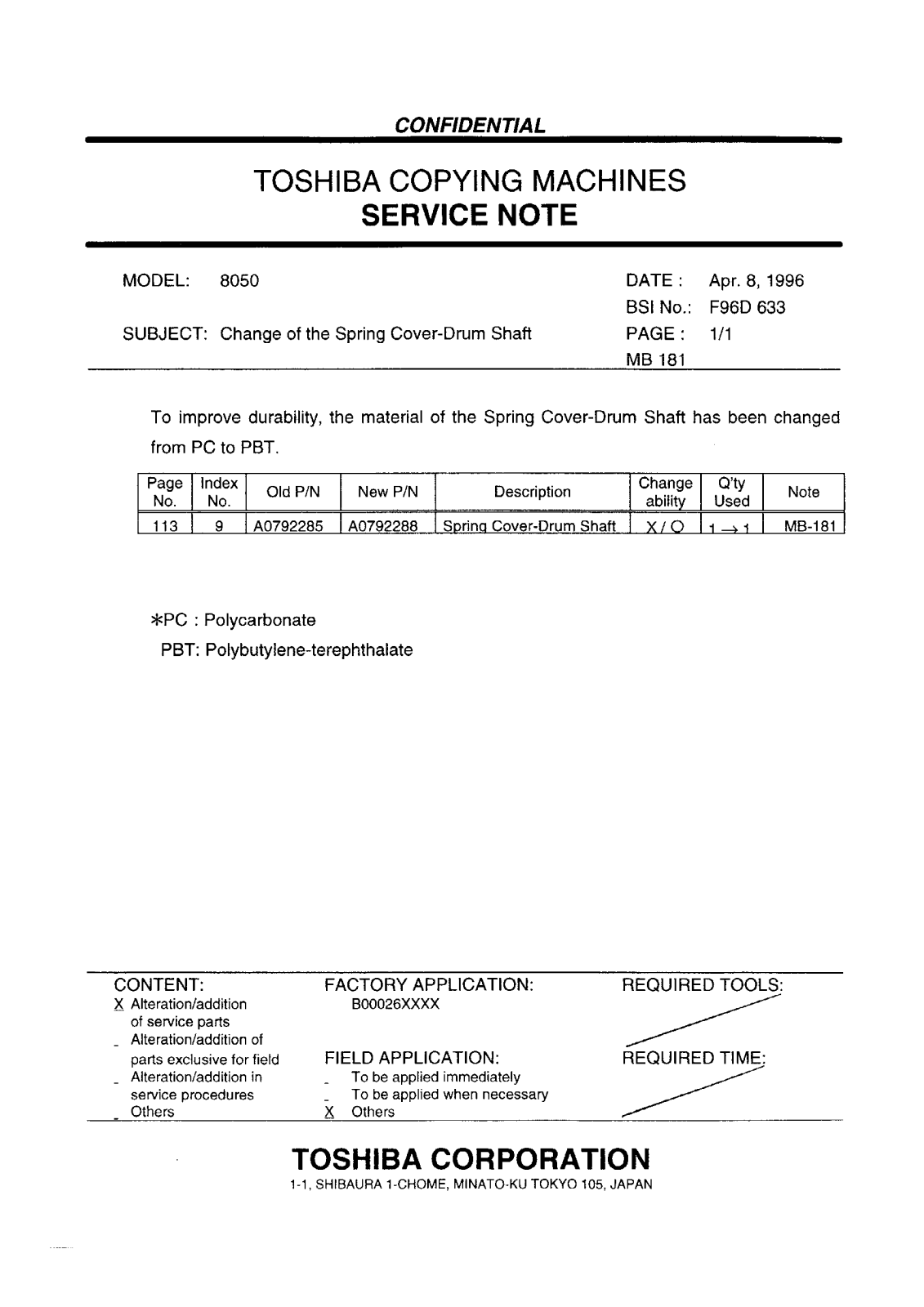 Toshiba f96d633 Service Note