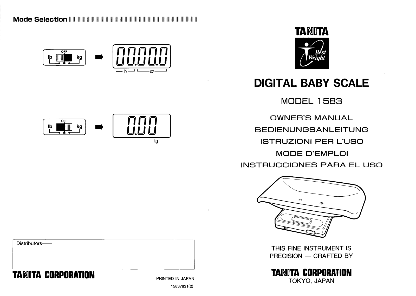 Tanita 1583 Owner's Manual