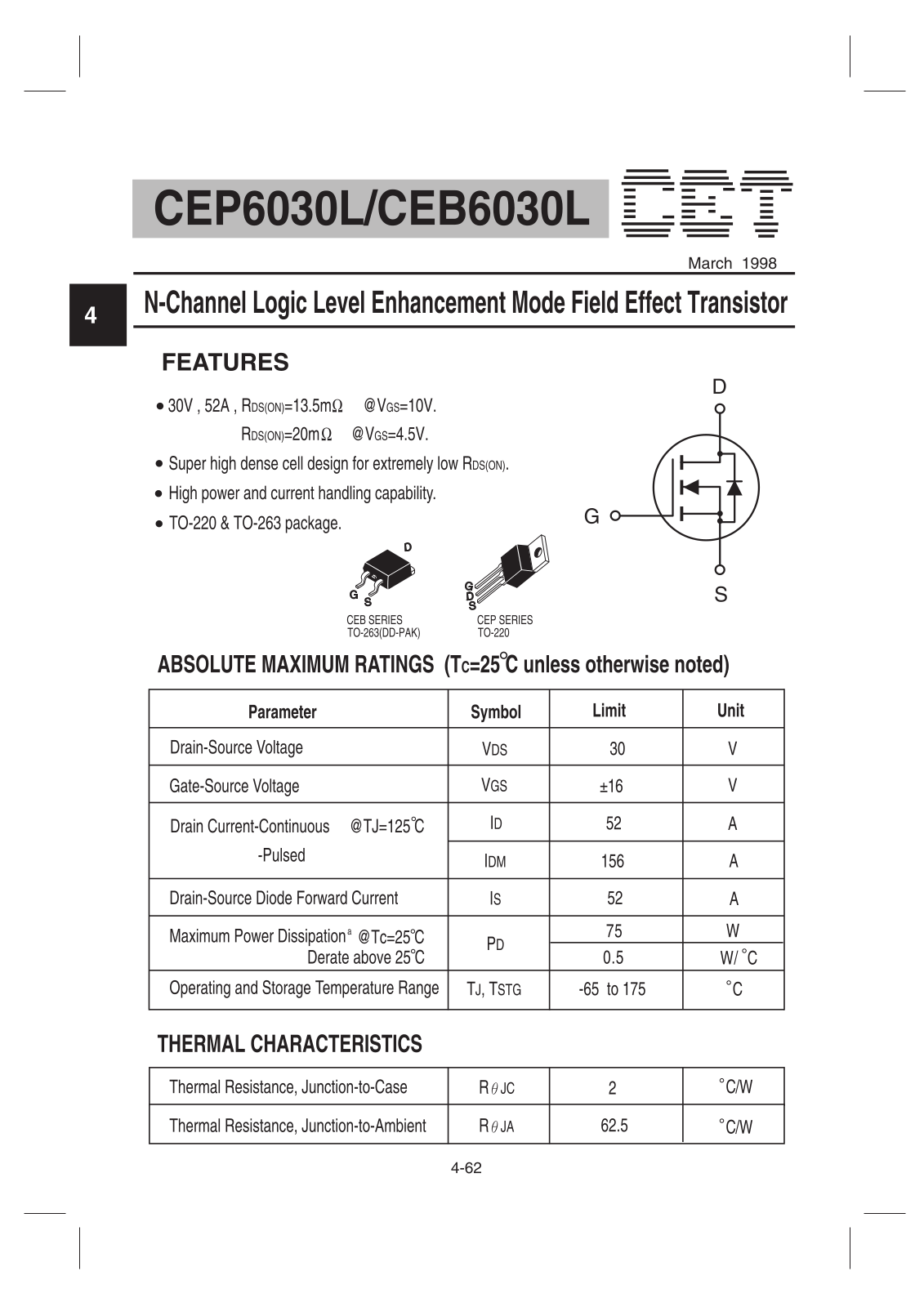 Datasheet CEP6030L, CEB6030L Datasheet (CET) - ManualMachine.com