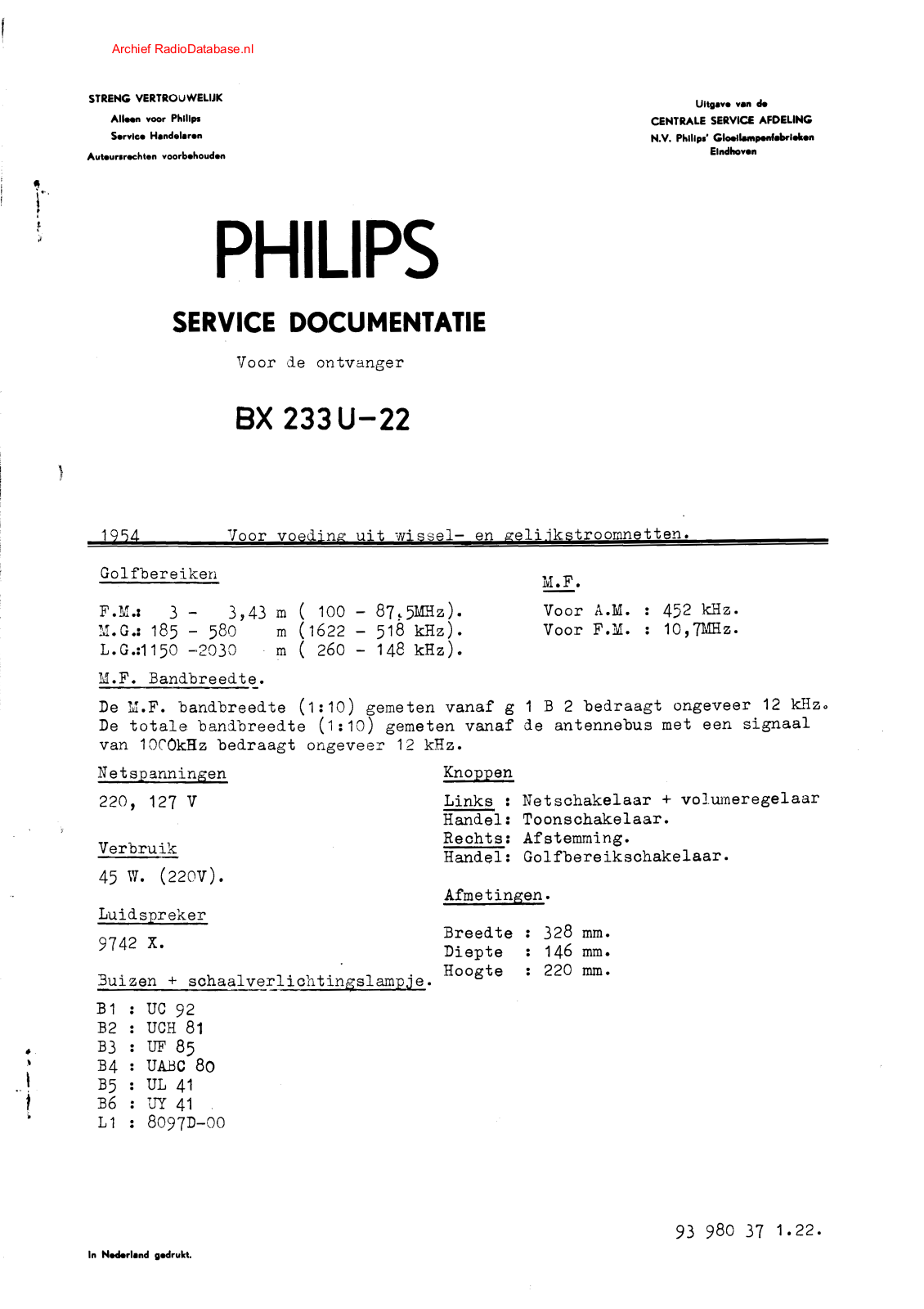 Philips BX233U Schematic