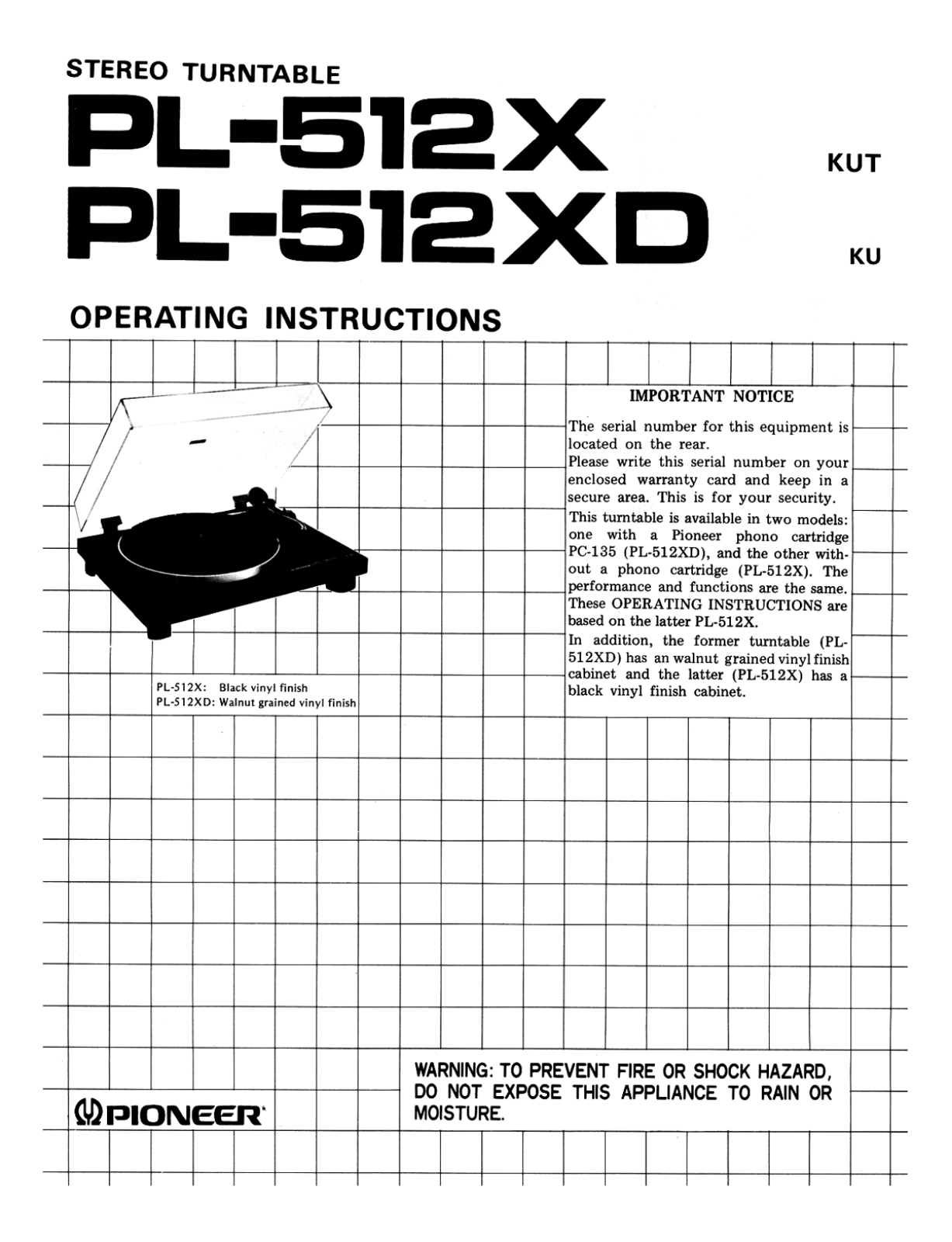 Pioneer PL-512-XD, PL-512-X Owners manual