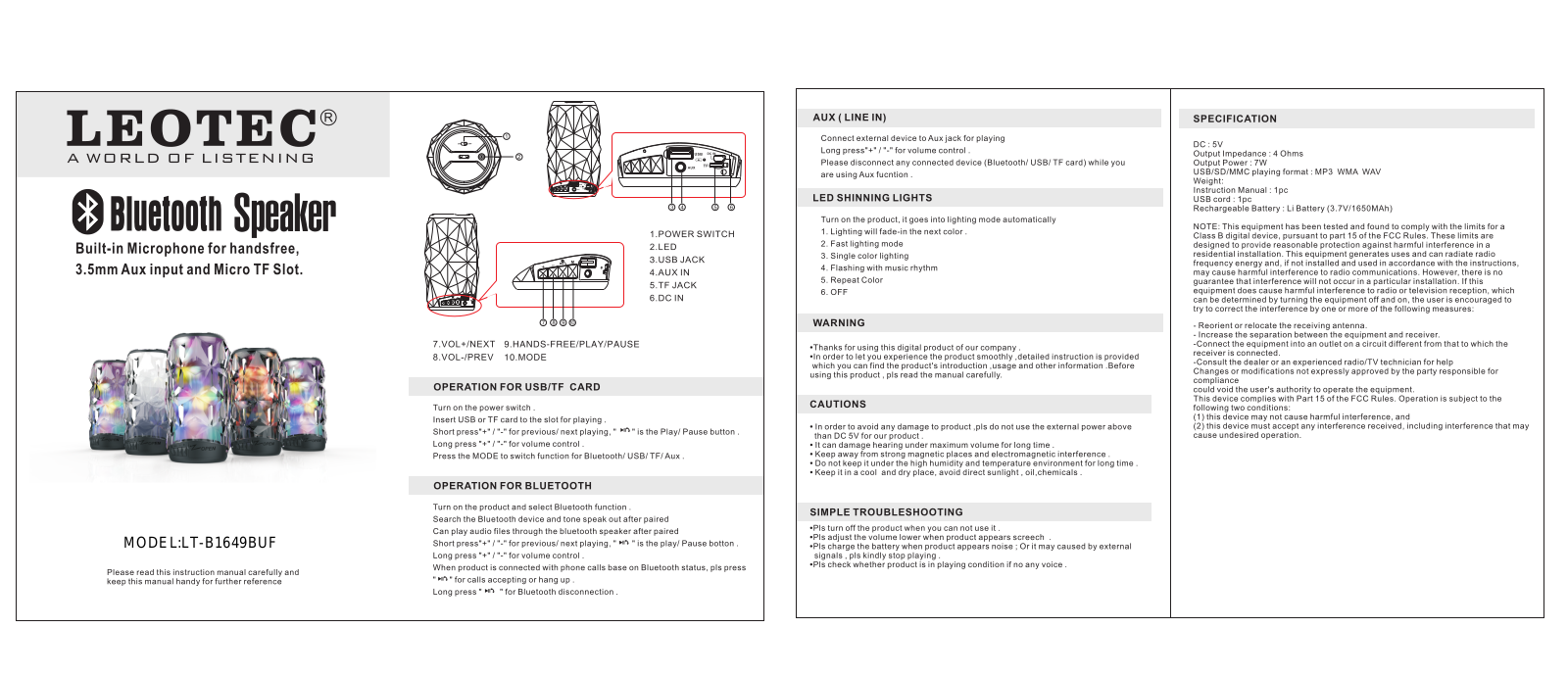 LEOTEC ELECTRONICS LT B1649BUF User Manual