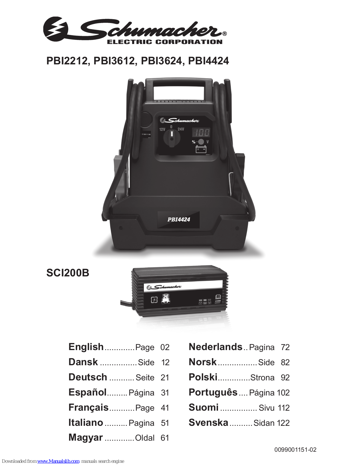 Schumacher PBI2212,PBI3612,PBI3624,PBI4424,SCI200B Owner's Manual