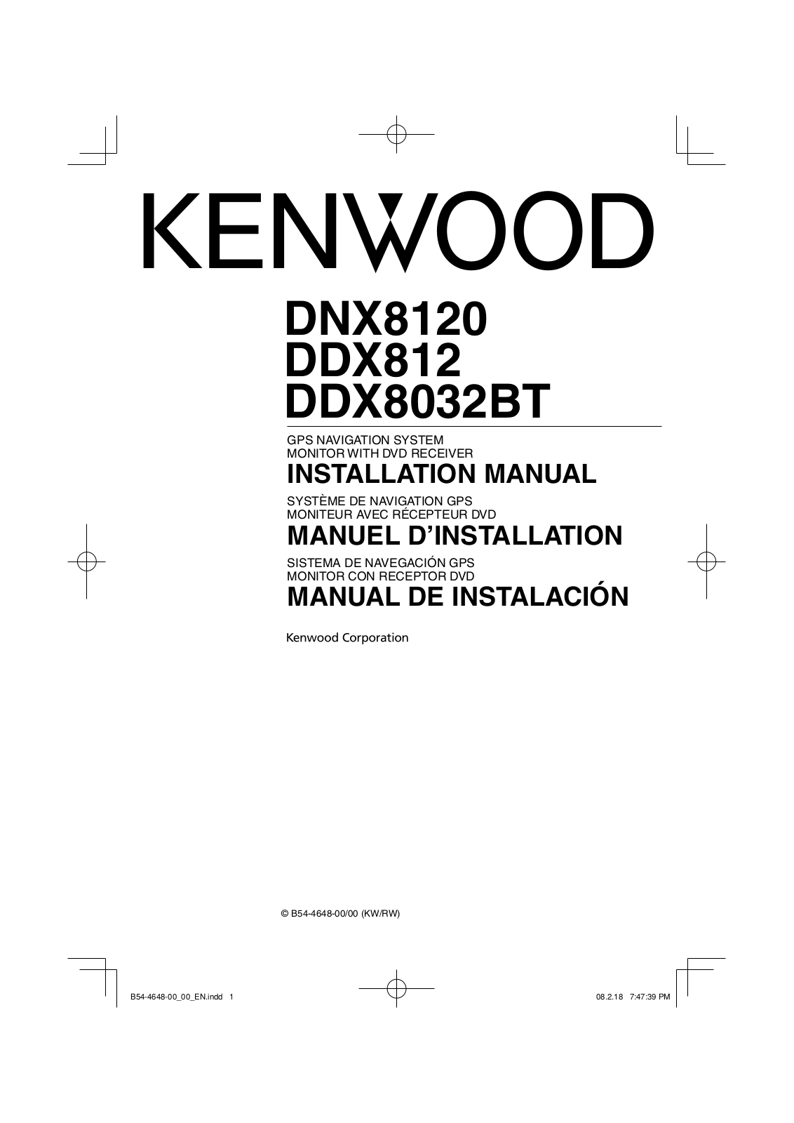 KENWOOD DNX 812 Installation Manual